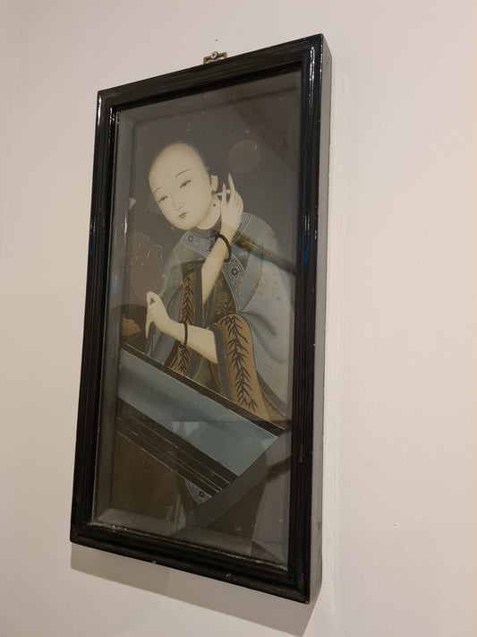 Antikes chinesisches Export Reverse Gemälde auf Glas Eine Dame 52x28cm