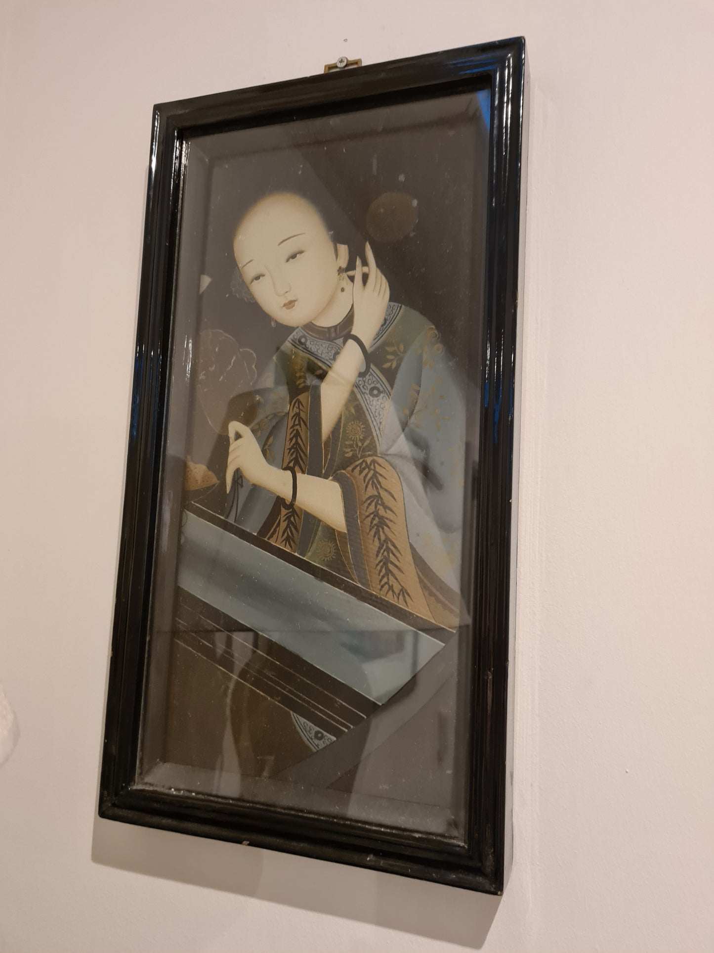 Antikes chinesisches Export Reverse Gemälde auf Glas Eine Dame 52x28cm