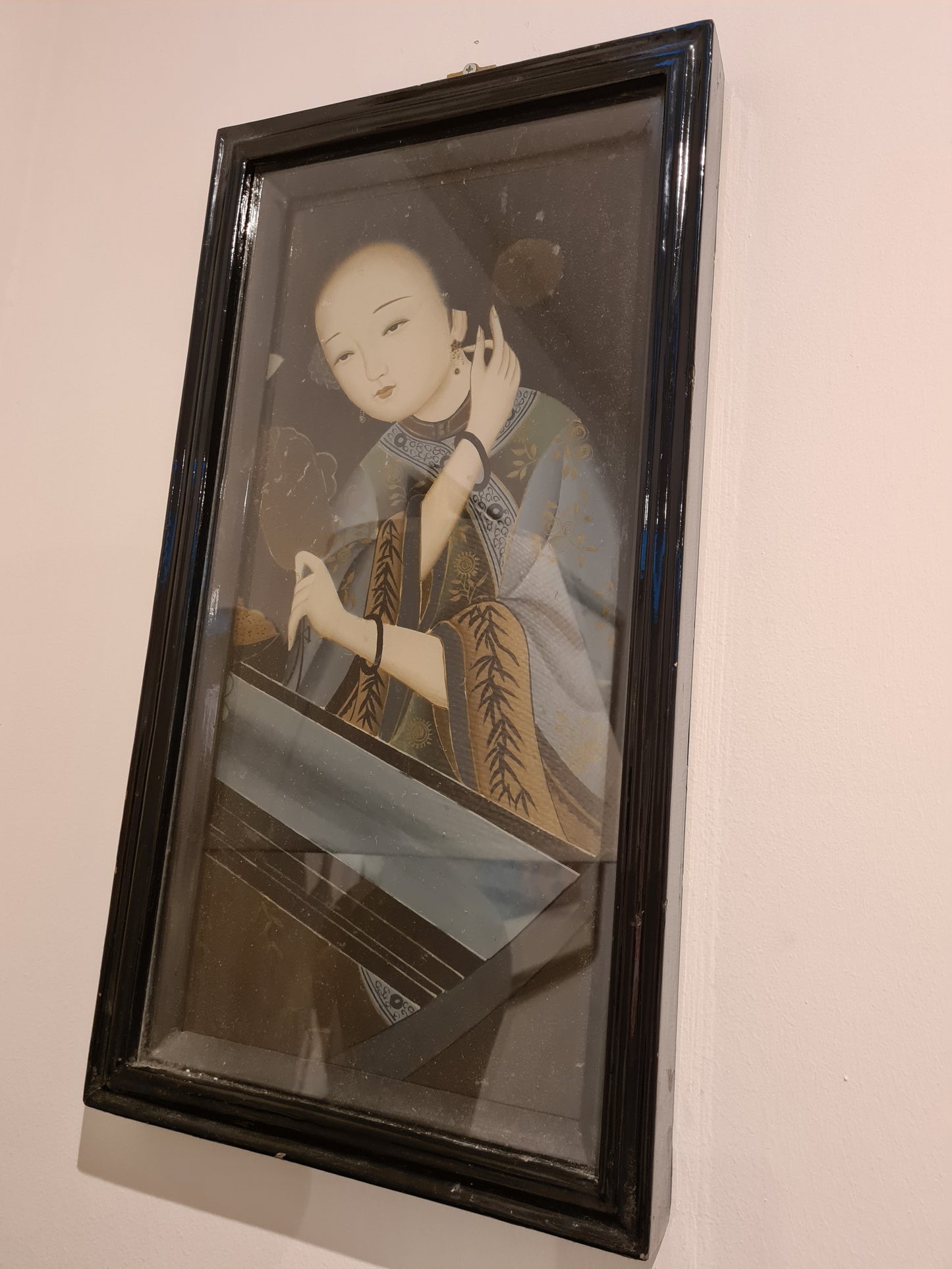 Antikes chinesisches Export Reverse Gemälde auf Glas Eine Dame 52x28cm