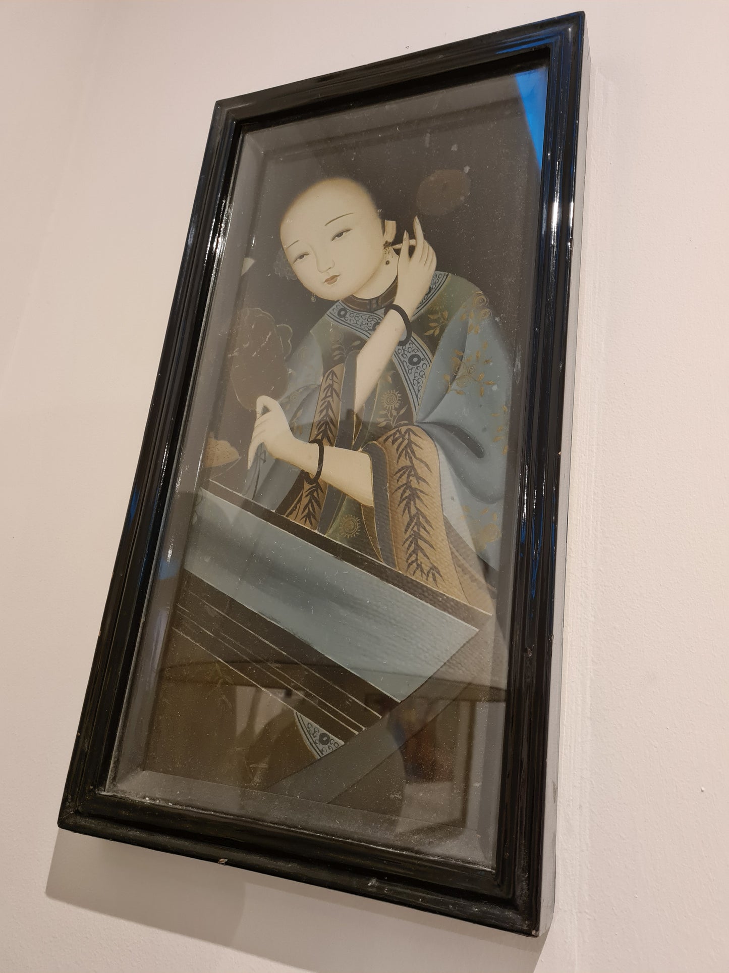 Antikes chinesisches Export Reverse Gemälde auf Glas Eine Dame 52x28cm