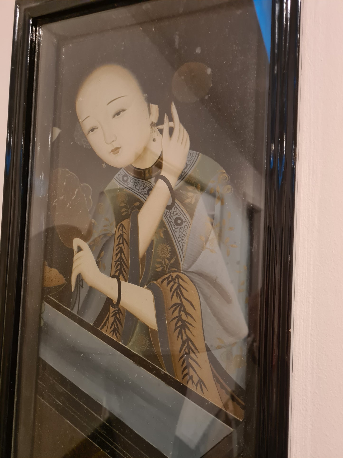 Antikes chinesisches Export Reverse Gemälde auf Glas Eine Dame 52x28cm