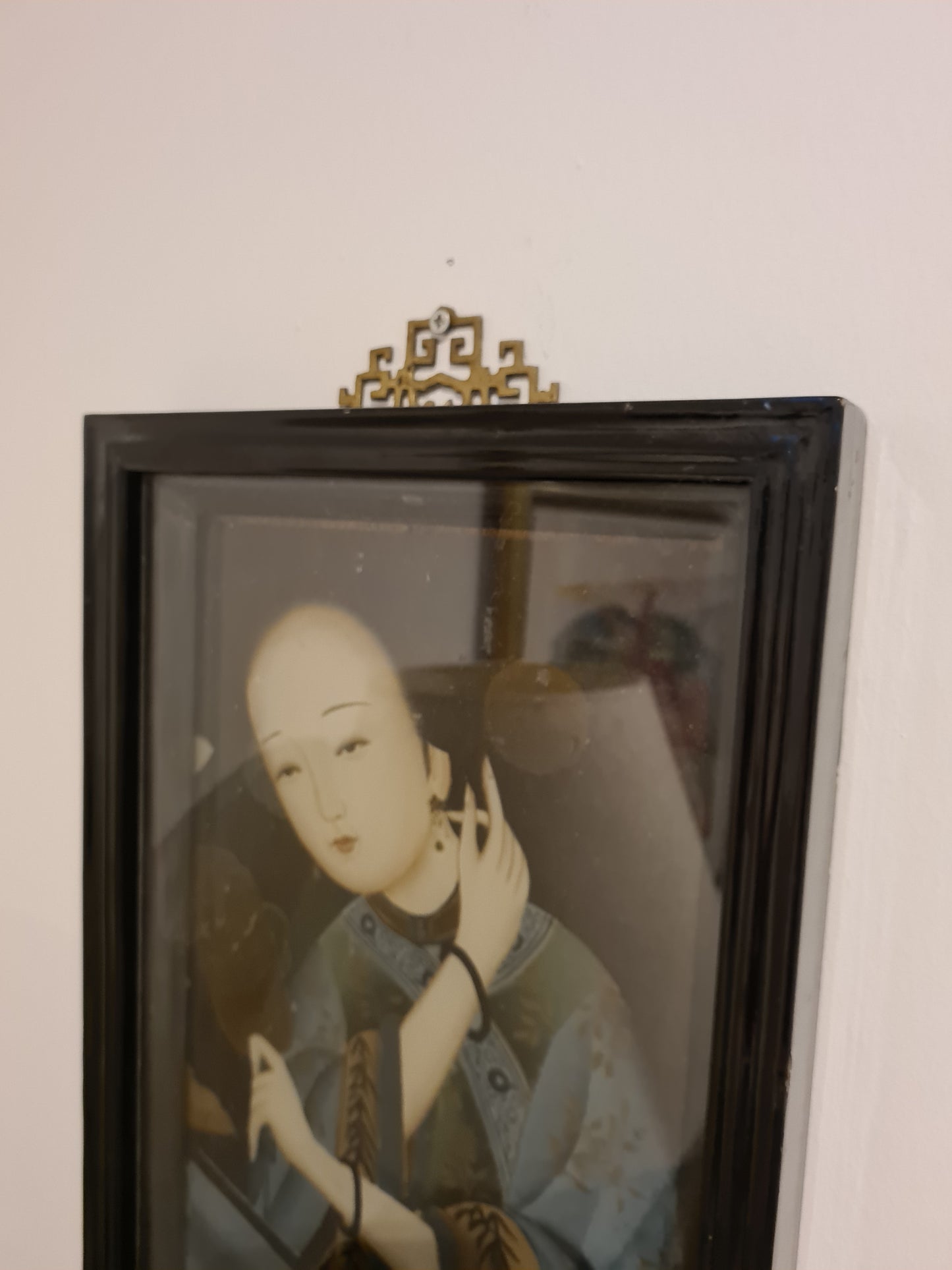 Antikes chinesisches Export Reverse Gemälde auf Glas Eine Dame 52x28cm