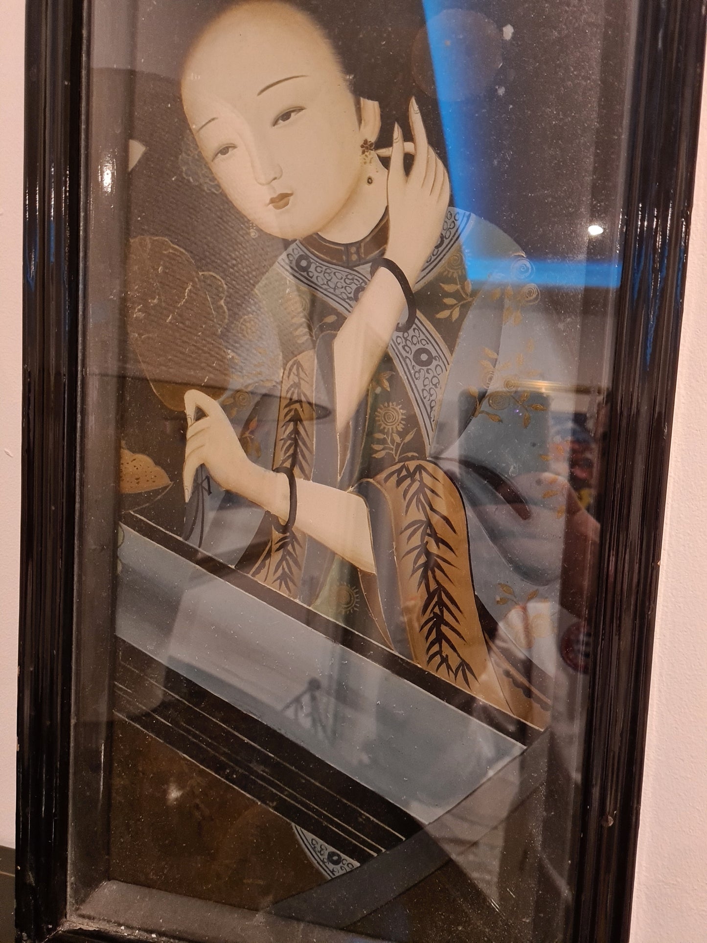 Antikes chinesisches Export Reverse Gemälde auf Glas Eine Dame 52x28cm