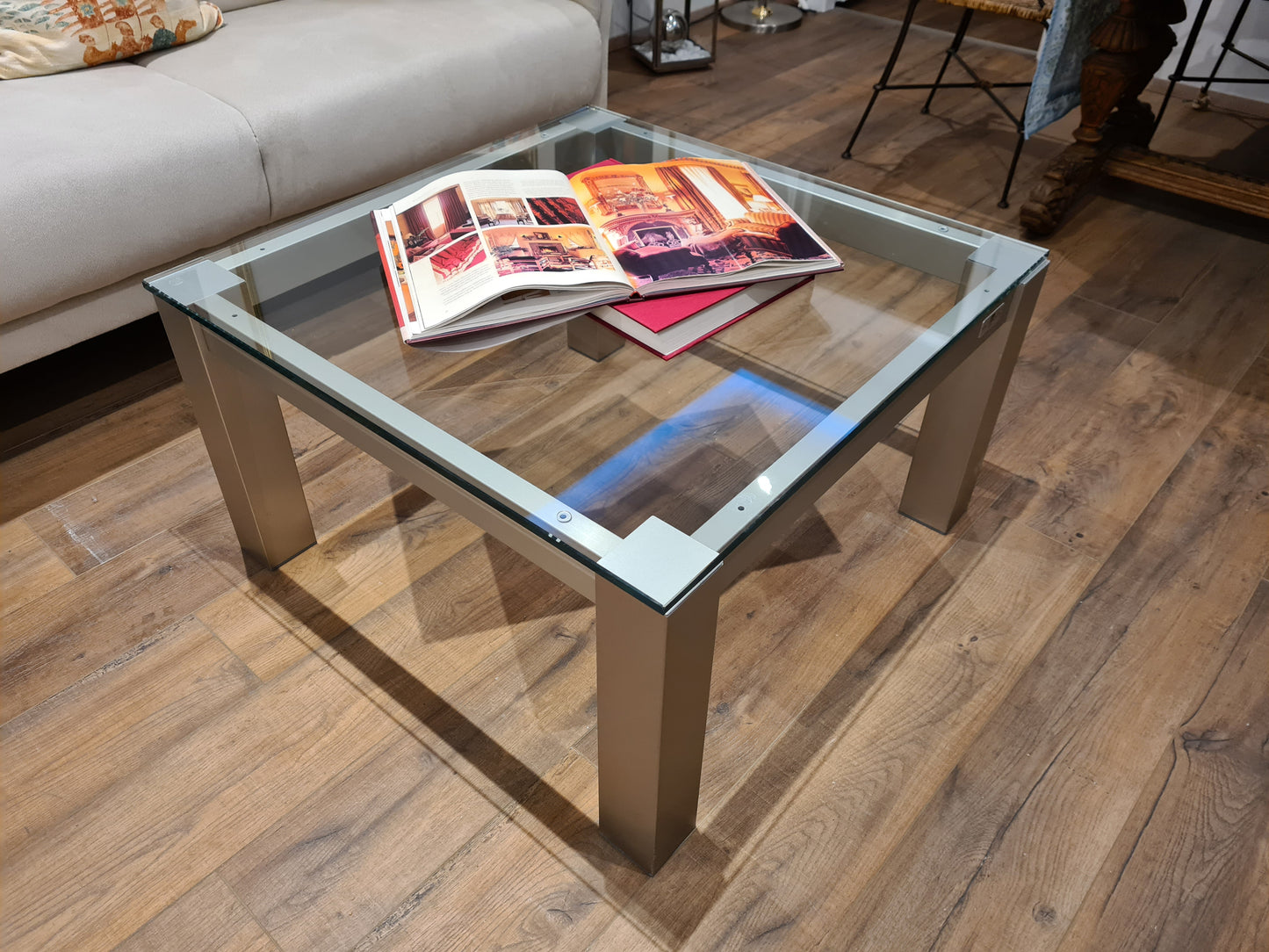 Villa Wesco Couchtisch Glas Stahl Tisch 80cm