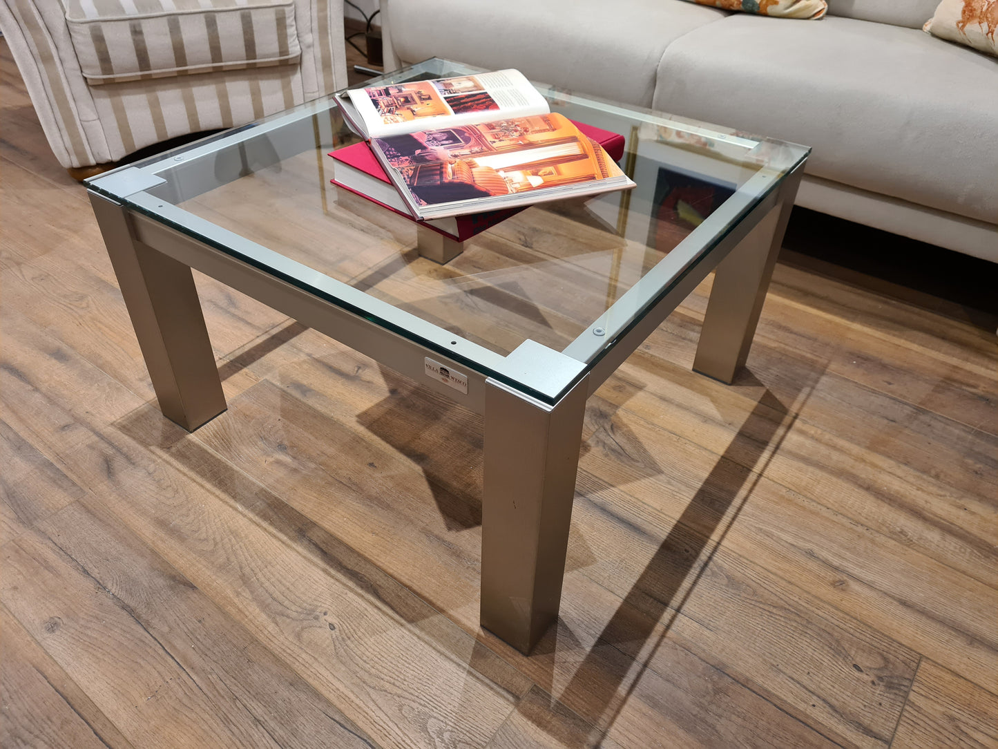 Villa Wesco Couchtisch Glas Stahl Tisch 80cm