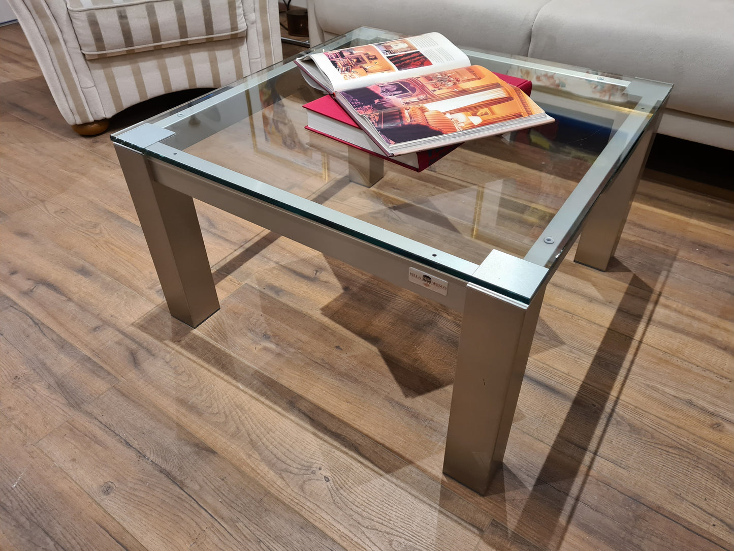 Villa Wesco Couchtisch Glas Stahl Tisch 80cm