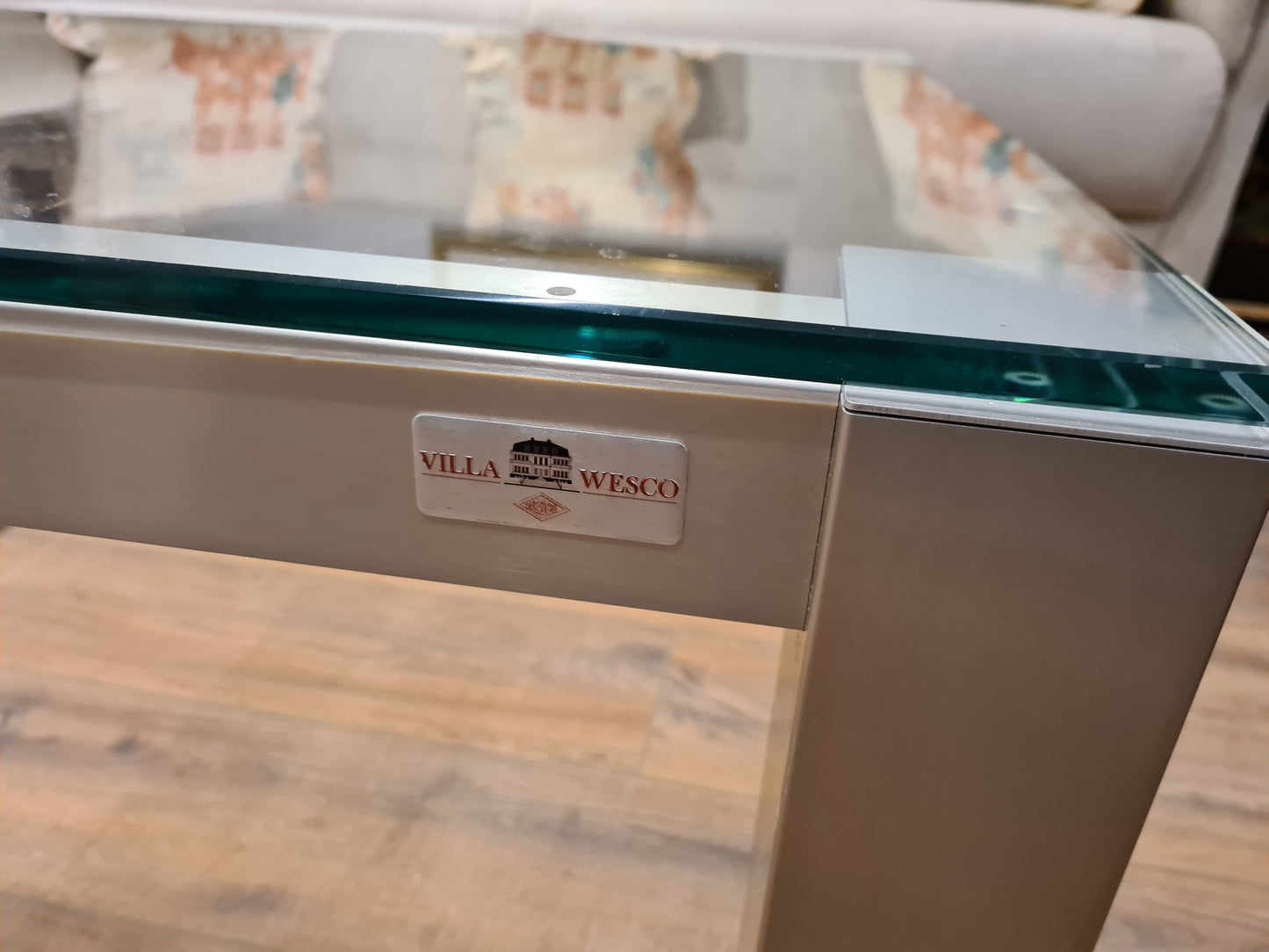 Villa Wesco Couchtisch Glas Stahl Tisch 80cm