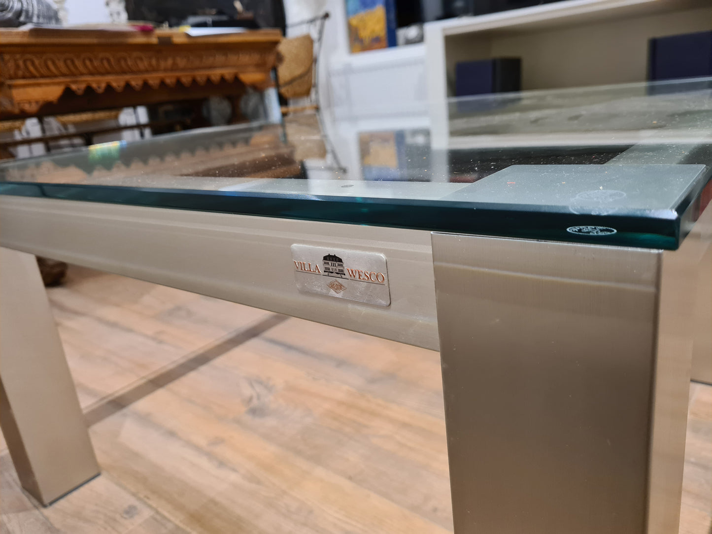 Villa Wesco Couchtisch Glas Stahl Tisch 80cm