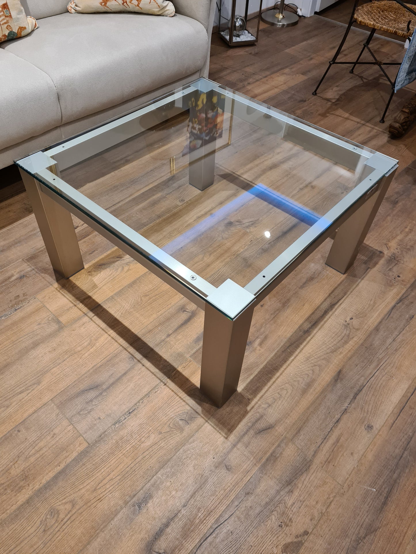 Villa Wesco Couchtisch Glas Stahl Tisch 80cm
