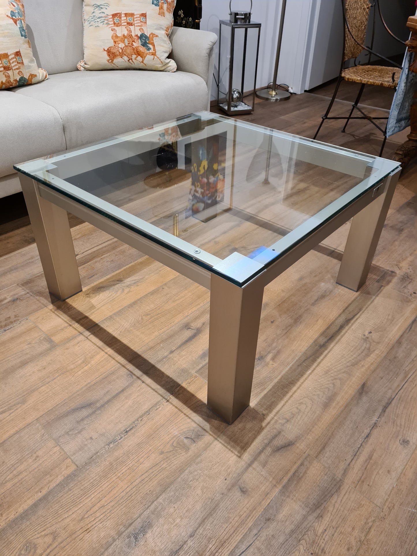Villa Wesco Couchtisch Glas Stahl Tisch 80cm