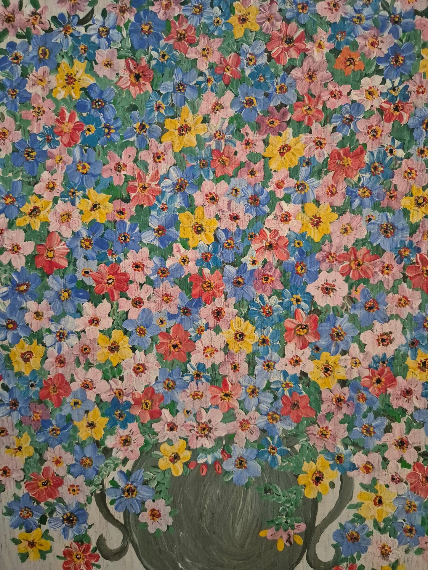 Deutsche Schule (XX) Acrylgemälde Kräftiges Blumenstillleben 56x46cm