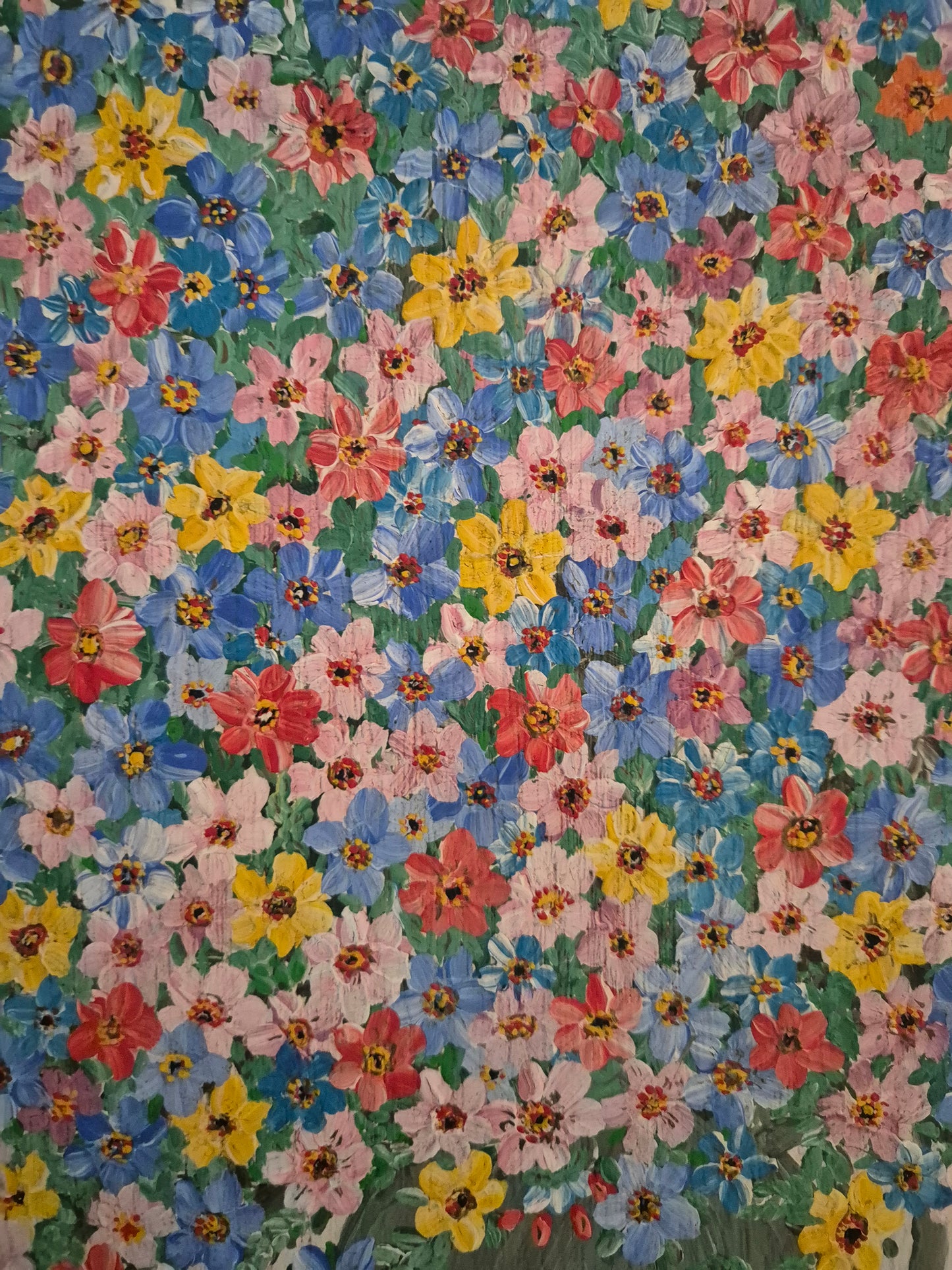 Deutsche Schule (XX) Acrylgemälde Kräftiges Blumenstillleben 56x46cm