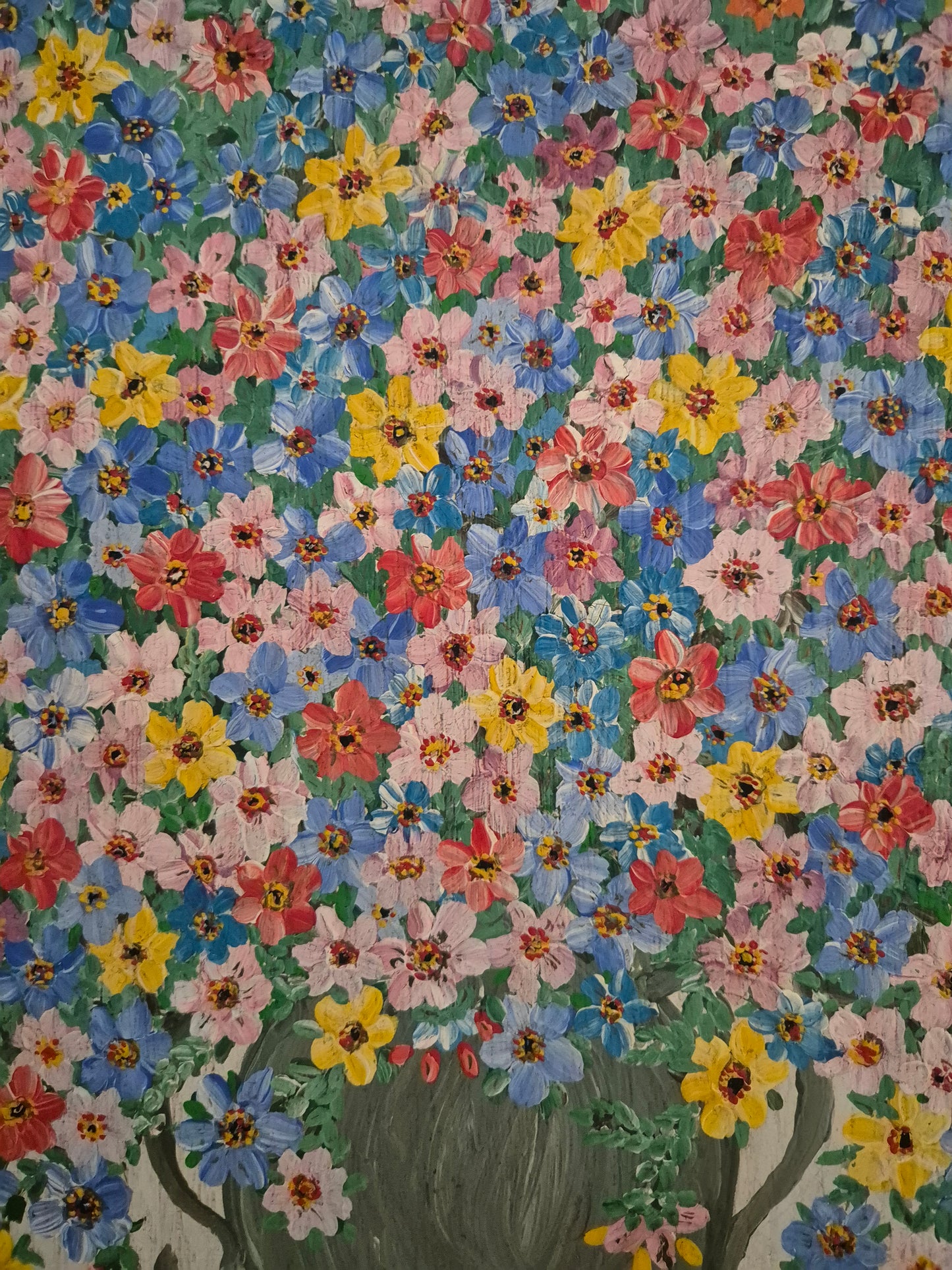 Deutsche Schule (XX) Acrylgemälde Kräftiges Blumenstillleben 56x46cm