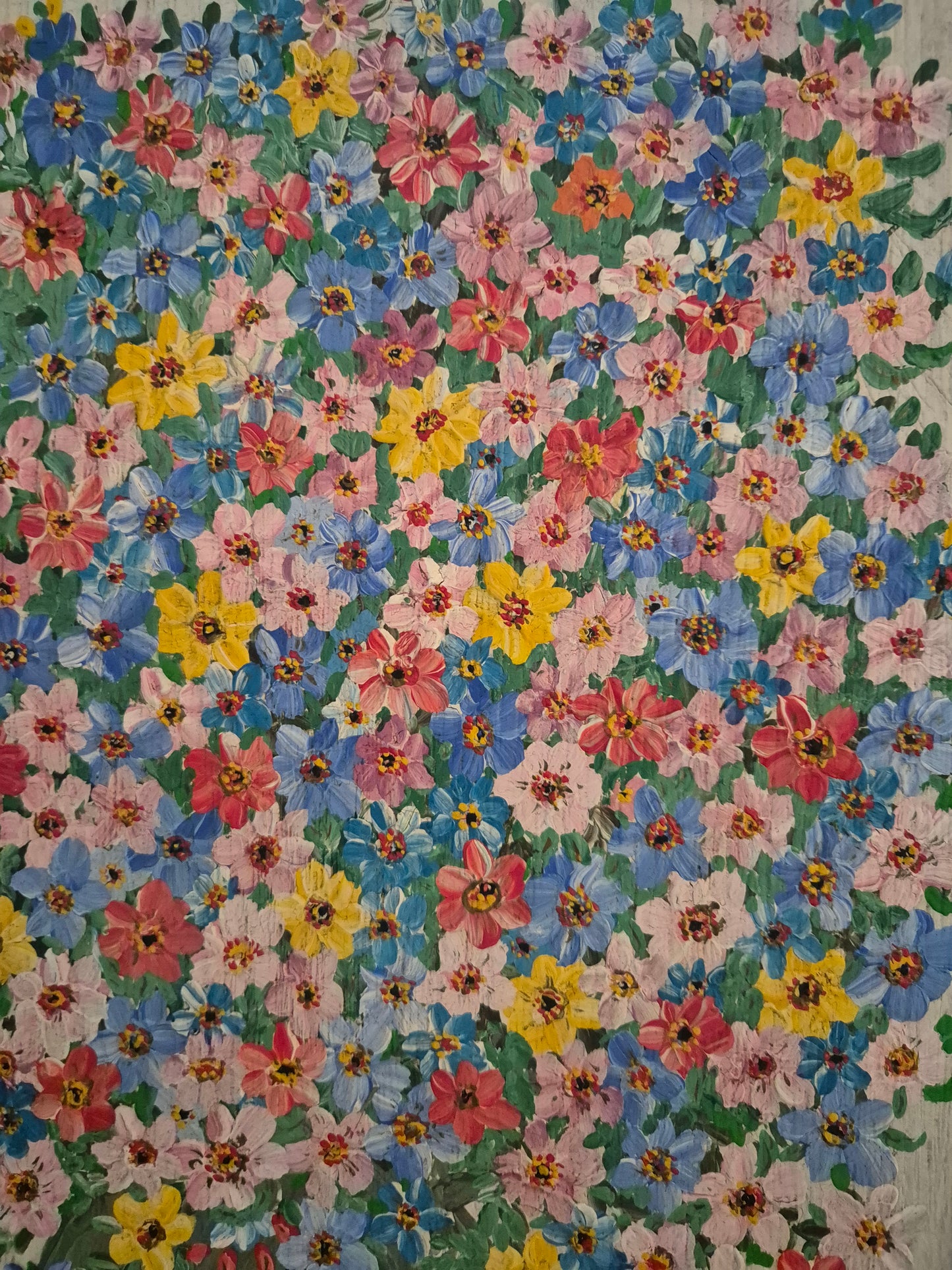 Deutsche Schule (XX) Acrylgemälde Kräftiges Blumenstillleben 56x46cm