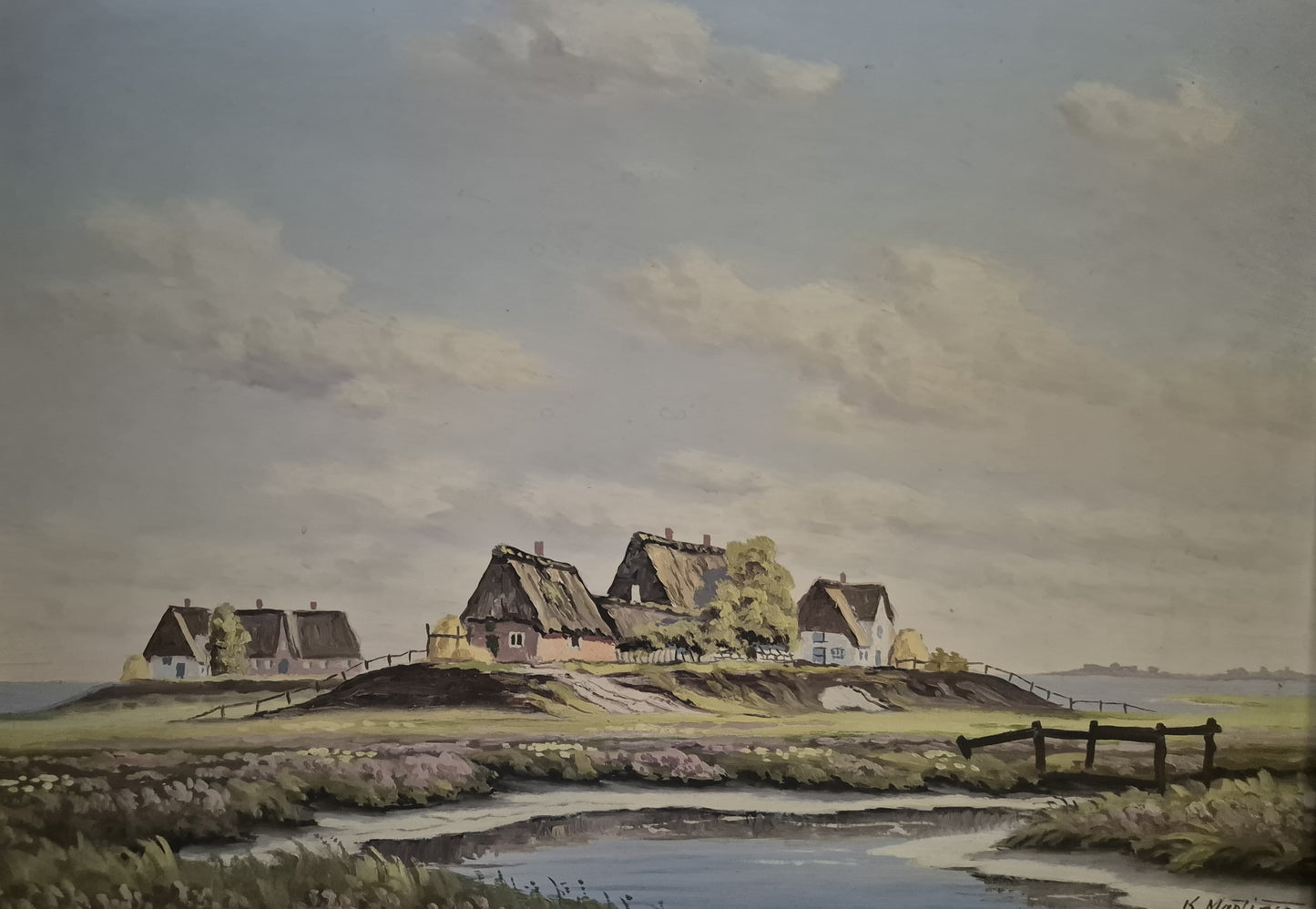 Karl Martinsen (1899-1960) Ölgemälde Landschaft mit kleinem Dorf