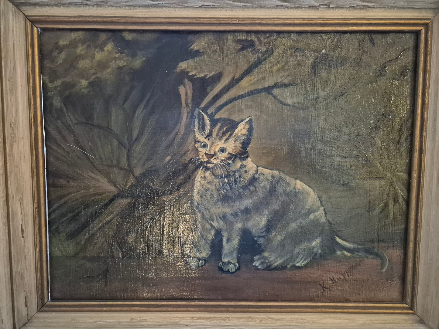 Ölgemälde Katzen Portrait Handsigniert K. Hoppmann (XIX-XX) 38x48cm