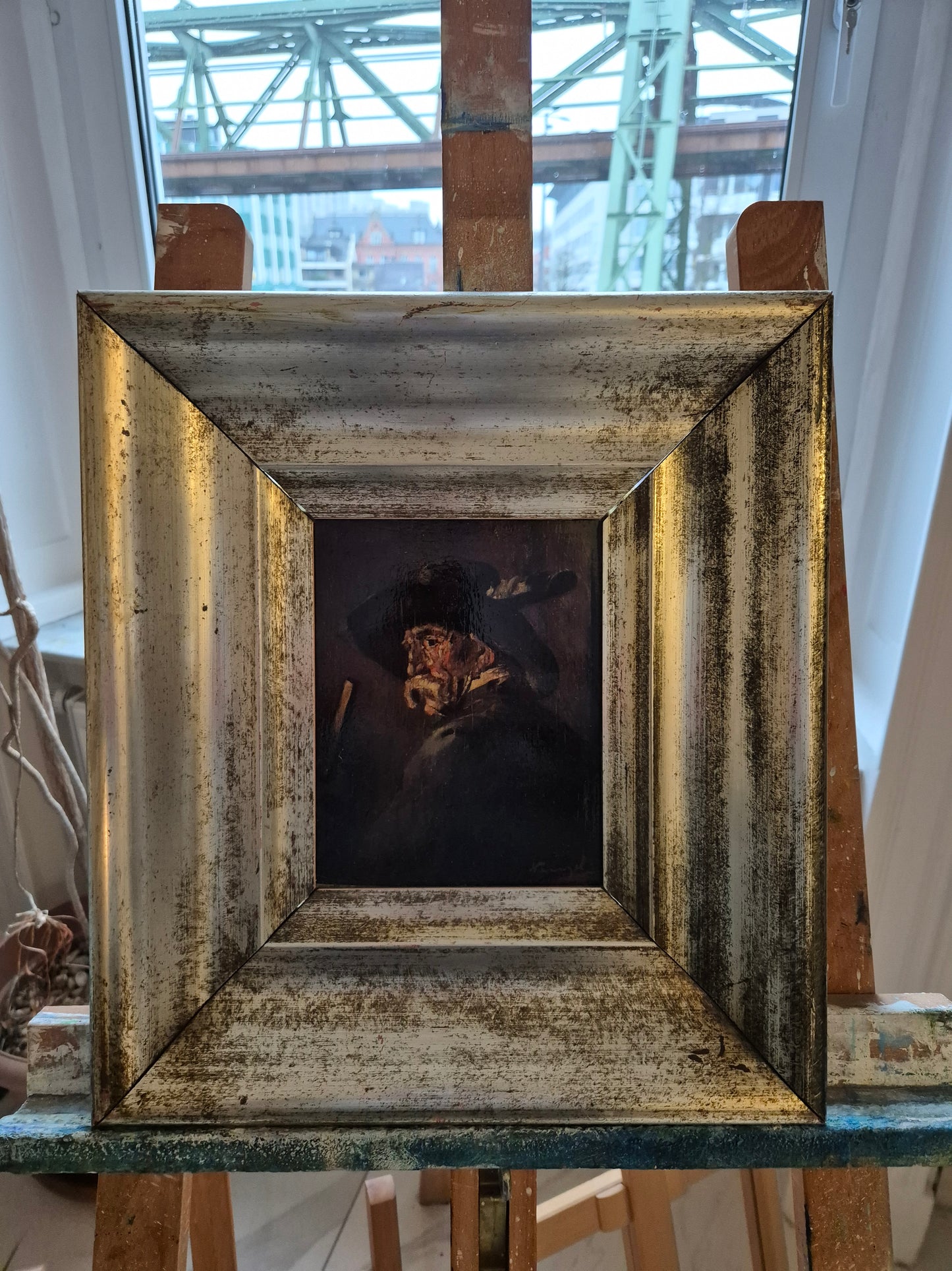 Holländische Schule (XIX-XX) Ölgemälde Bildnis Alter Mann mit Hut 39x34cm