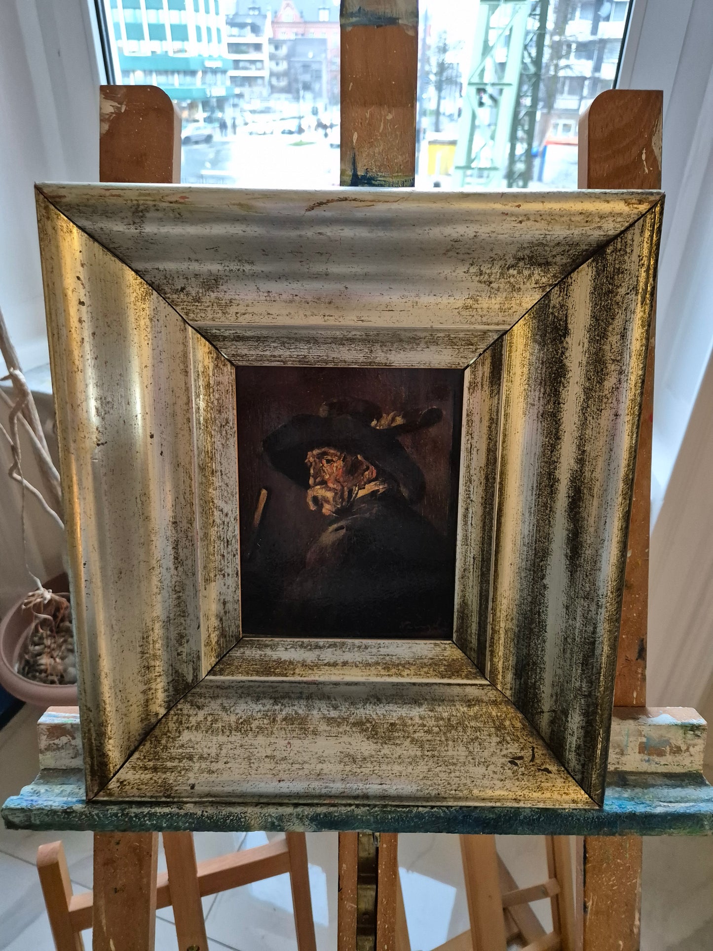 Holländische Schule (XIX-XX) Ölgemälde Bildnis Alter Mann mit Hut 39x34cm