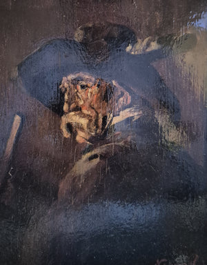 Holländische Schule (XIX-XX) Ölgemälde Bildnis Alter Mann mit Hut 39x34cm