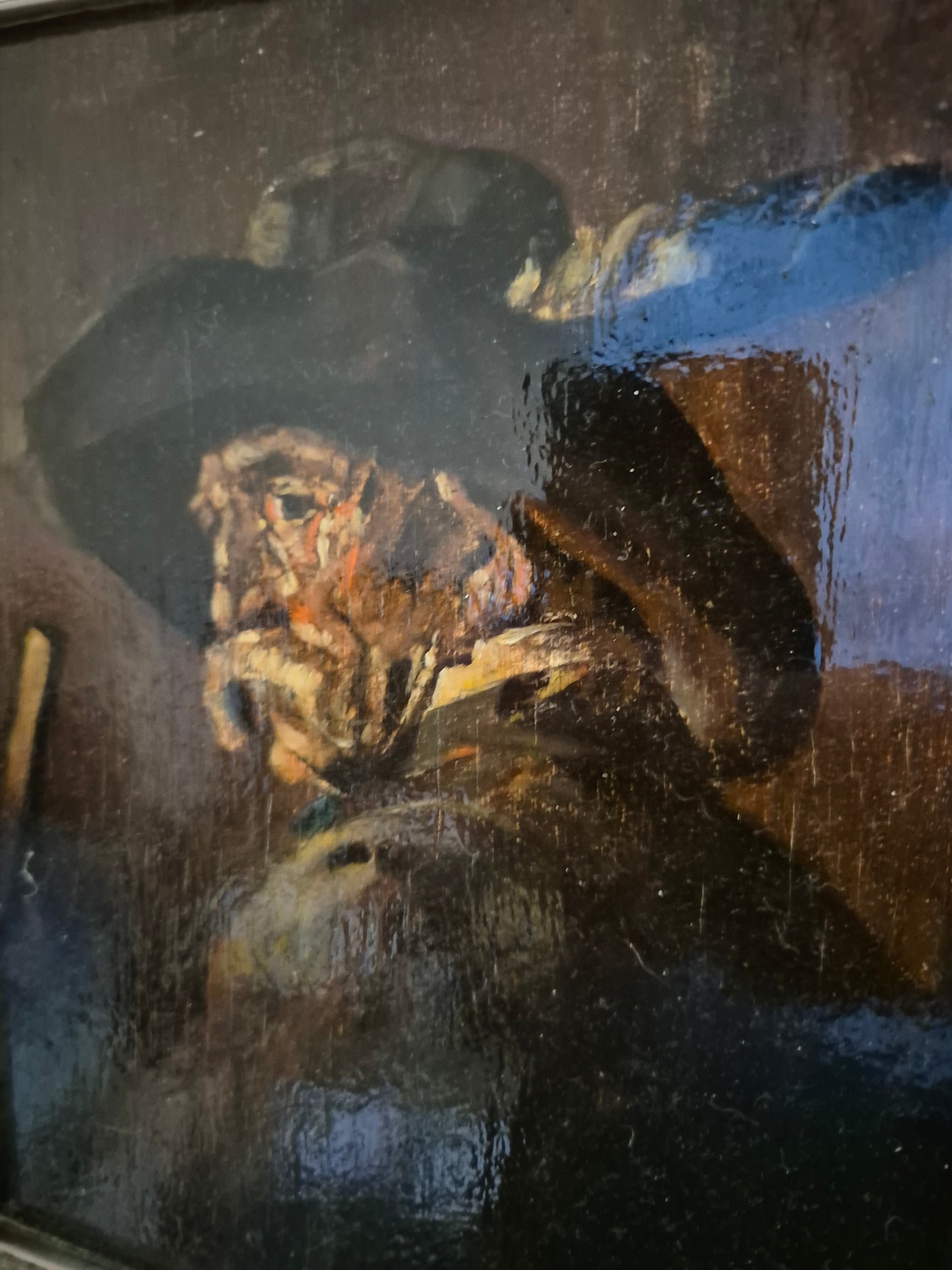 Holländische Schule (XIX-XX) Ölgemälde Bildnis Alter Mann mit Hut 39x34cm