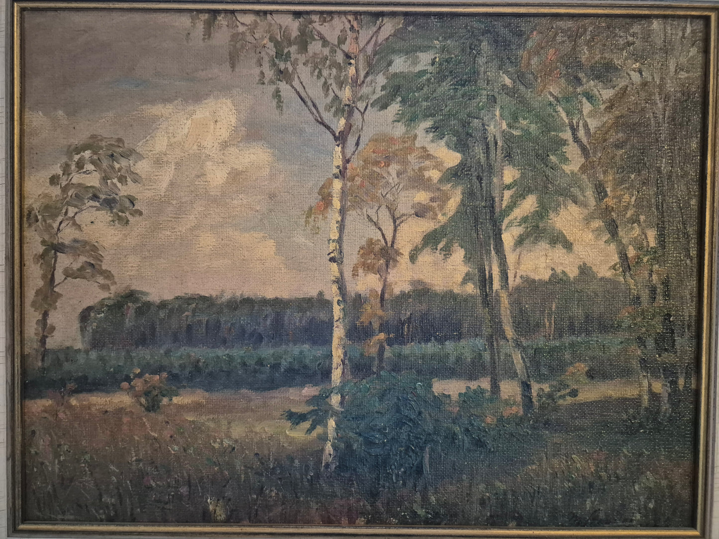 Deutsche Malerschule (XX) Ölgemälde Landschaft mit Wäldern 37x47cm