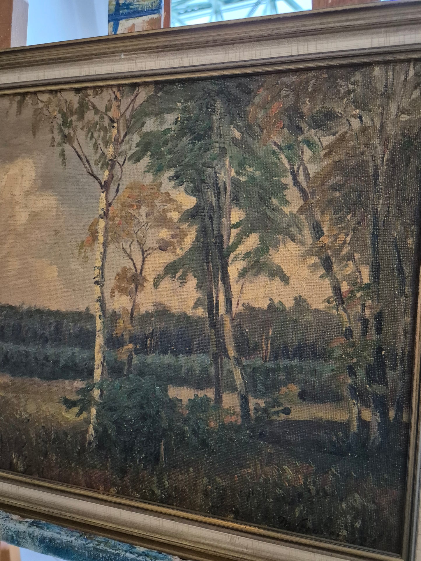 Deutsche Malerschule (XX) Ölgemälde Landschaft mit Wäldern 37x47cm