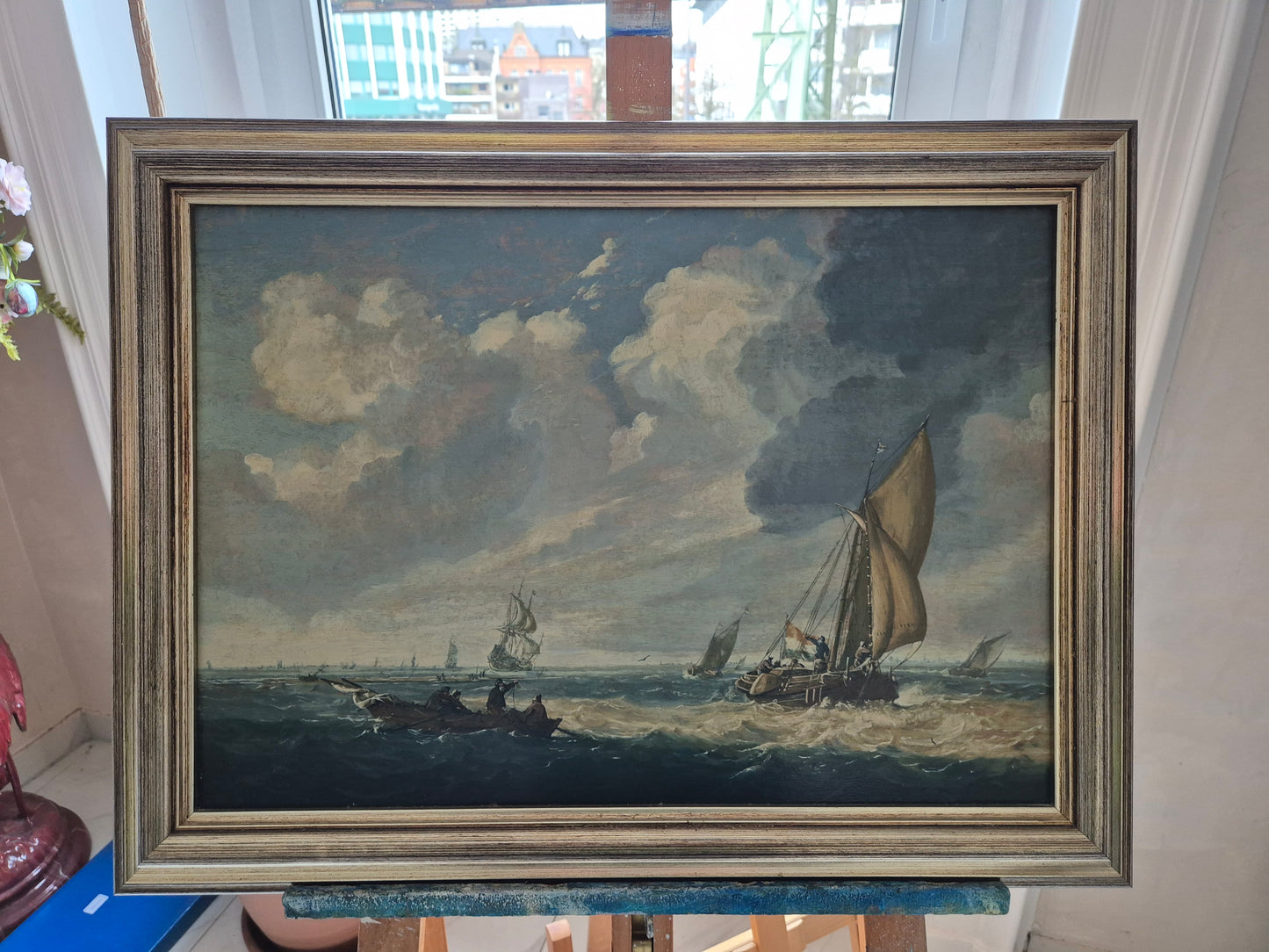 Julius Porcellis (XVII) Gemälde Schiffe in ruhiger See Zertifikat 53x70cm