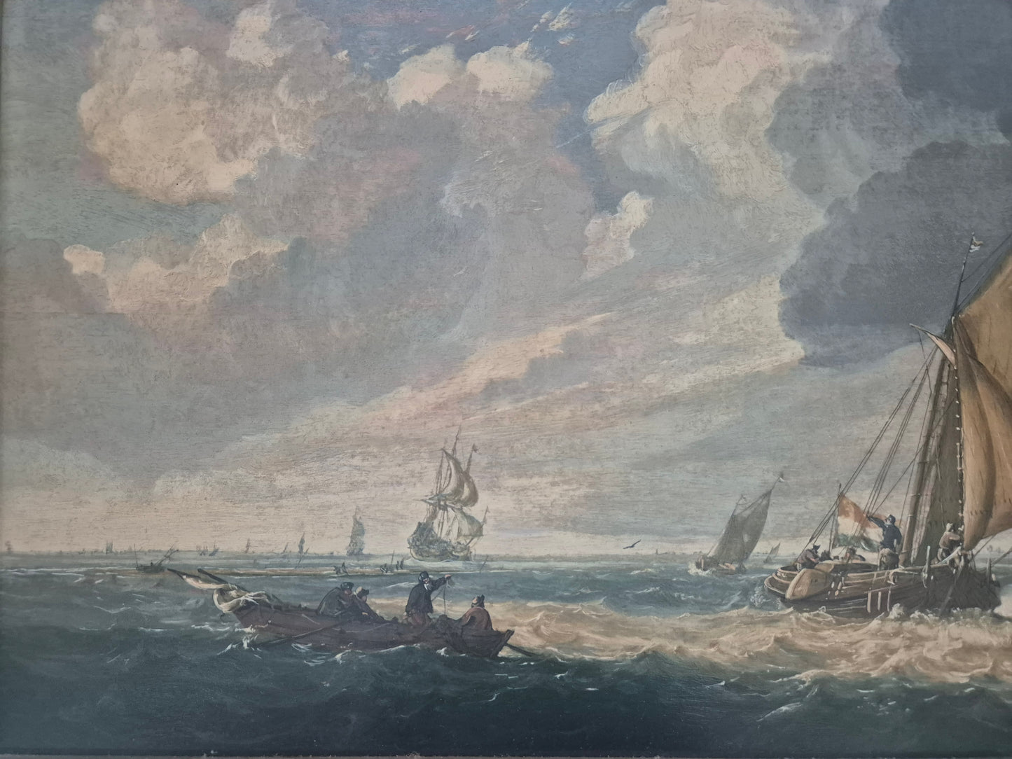 Julius Porcellis (XVII) Gemälde Schiffe in ruhiger See Zertifikat 53x70cm