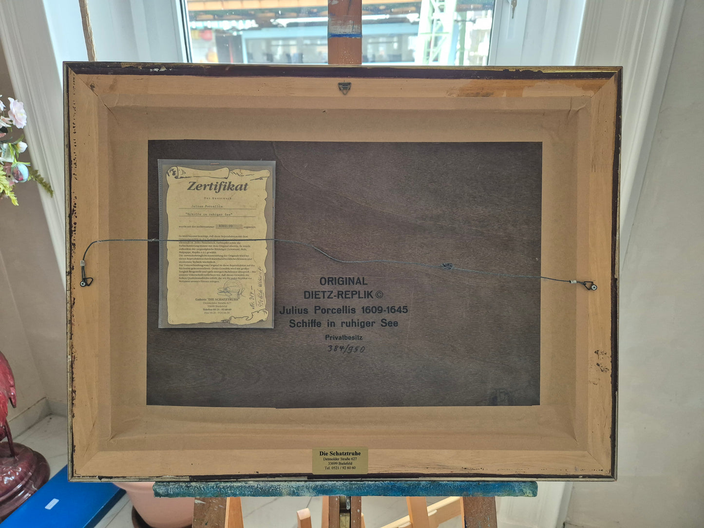 Julius Porcellis (XVII) Gemälde Schiffe in ruhiger See Zertifikat 53x70cm