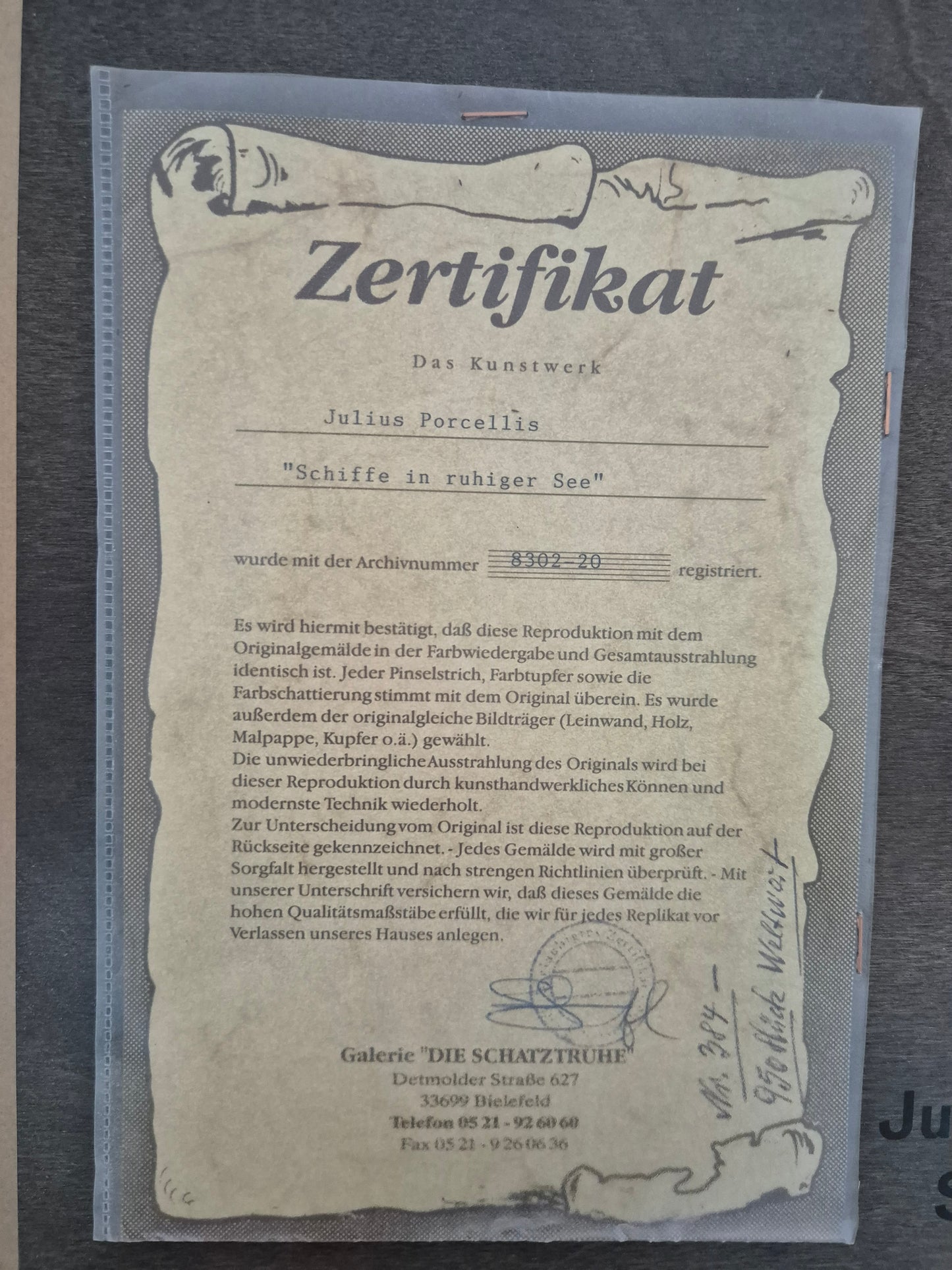 Julius Porcellis (XVII) Gemälde Schiffe in ruhiger See Zertifikat 53x70cm