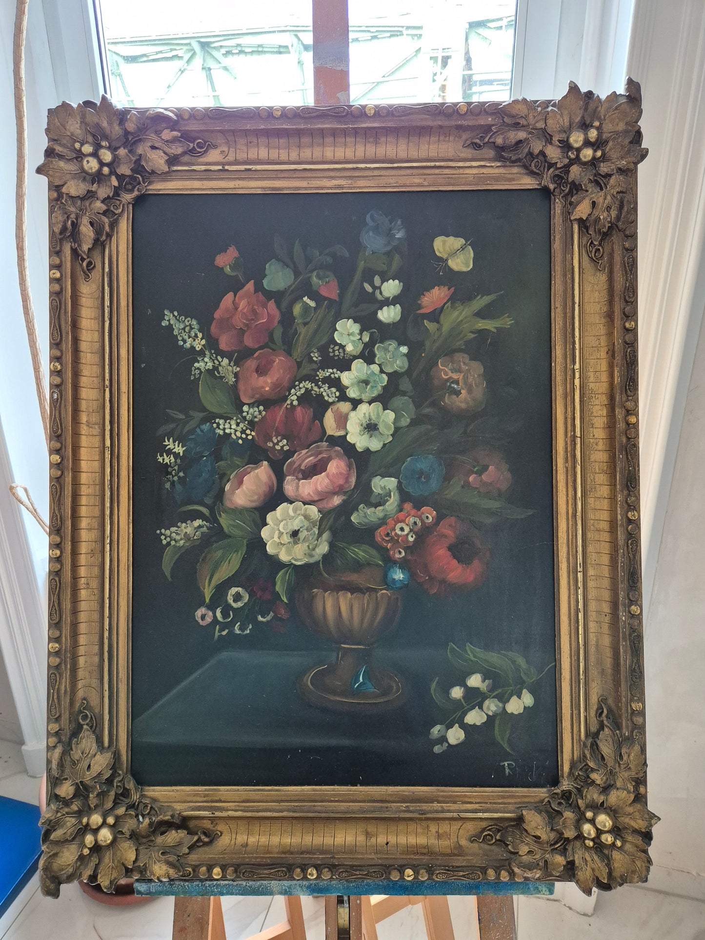 Ölgemälde Üppiges Blumenstillleben Handsigniert Europäische Schule (XX)