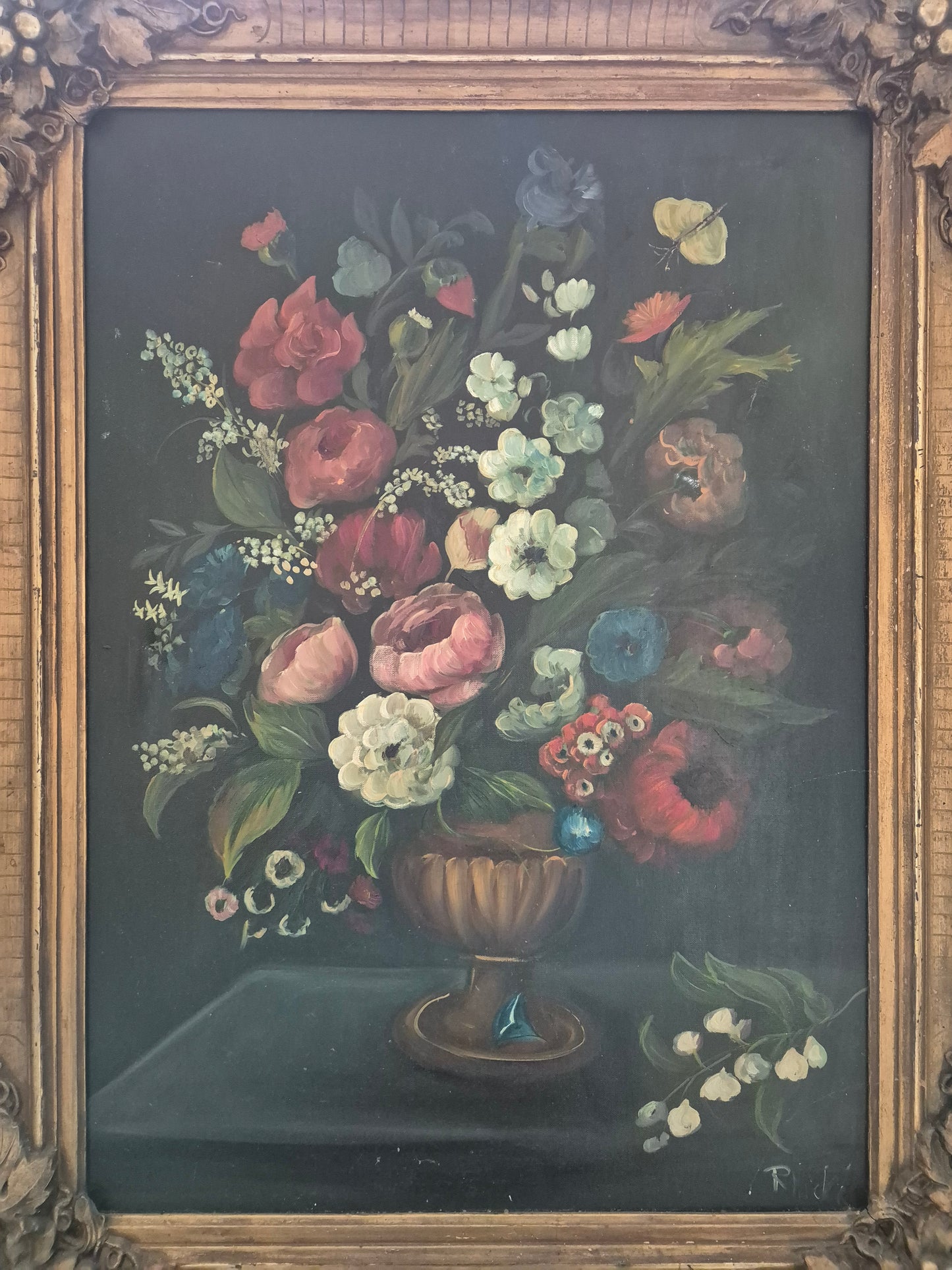 Ölgemälde Üppiges Blumenstillleben Handsigniert Europäische Schule (XX)