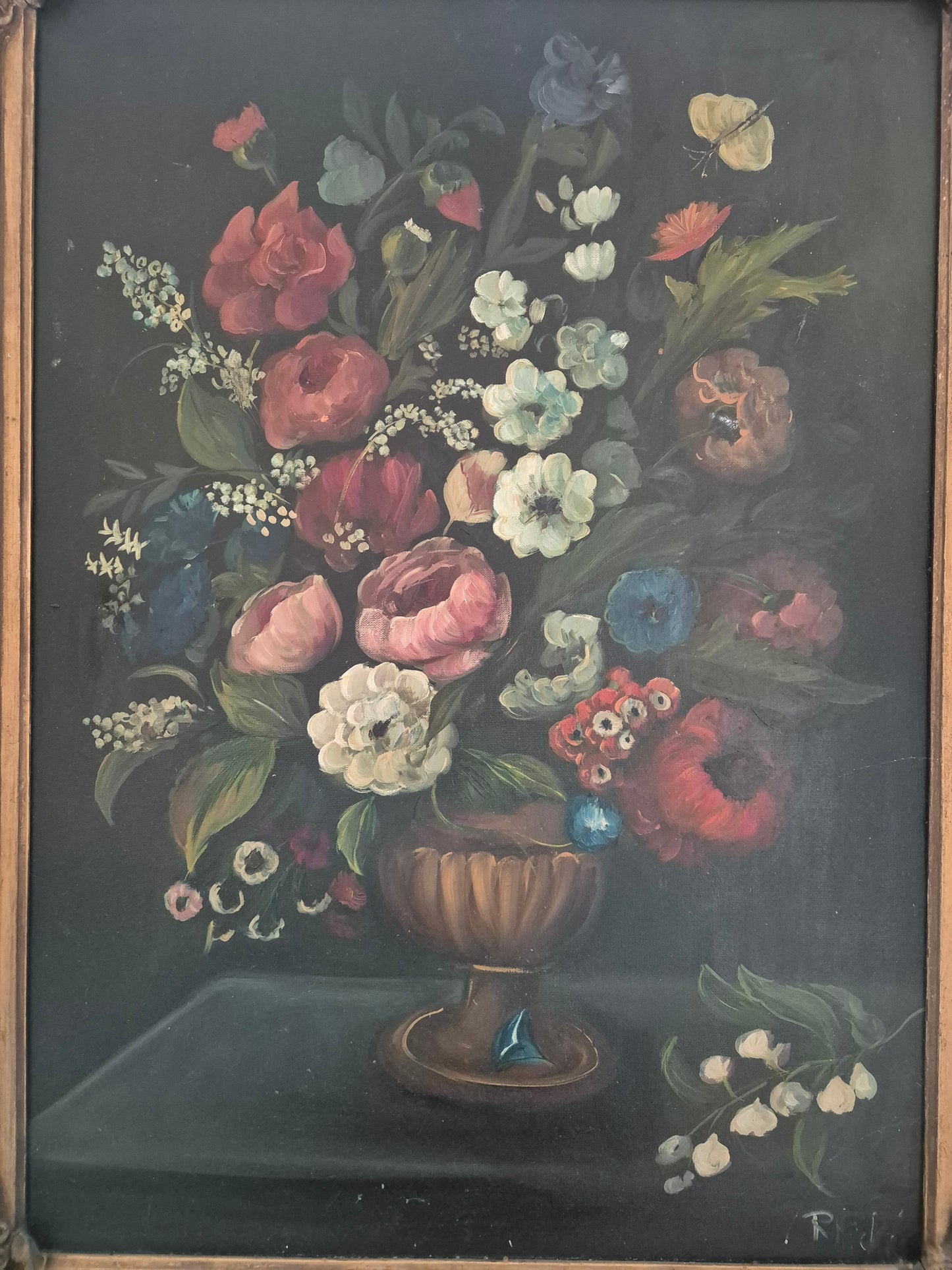 Ölgemälde Üppiges Blumenstillleben Handsigniert Europäische Schule (XX)