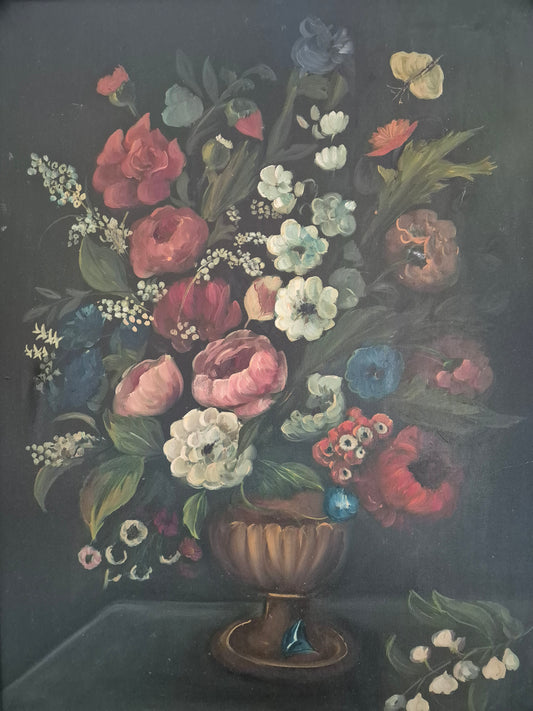 Ölgemälde Üppiges Blumenstillleben Handsigniert Europäische Schule (XX)