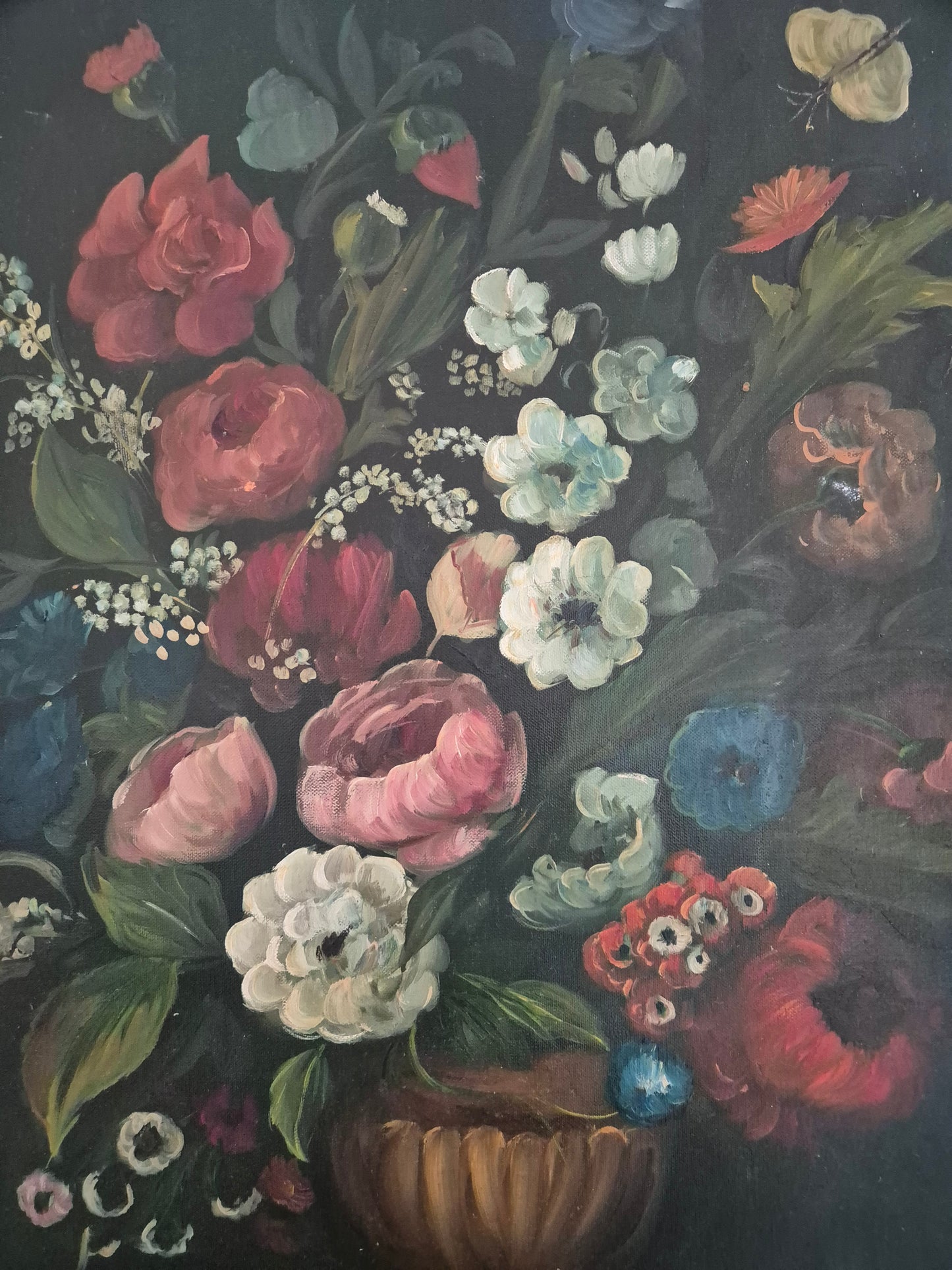 Ölgemälde Üppiges Blumenstillleben Handsigniert Europäische Schule (XX)