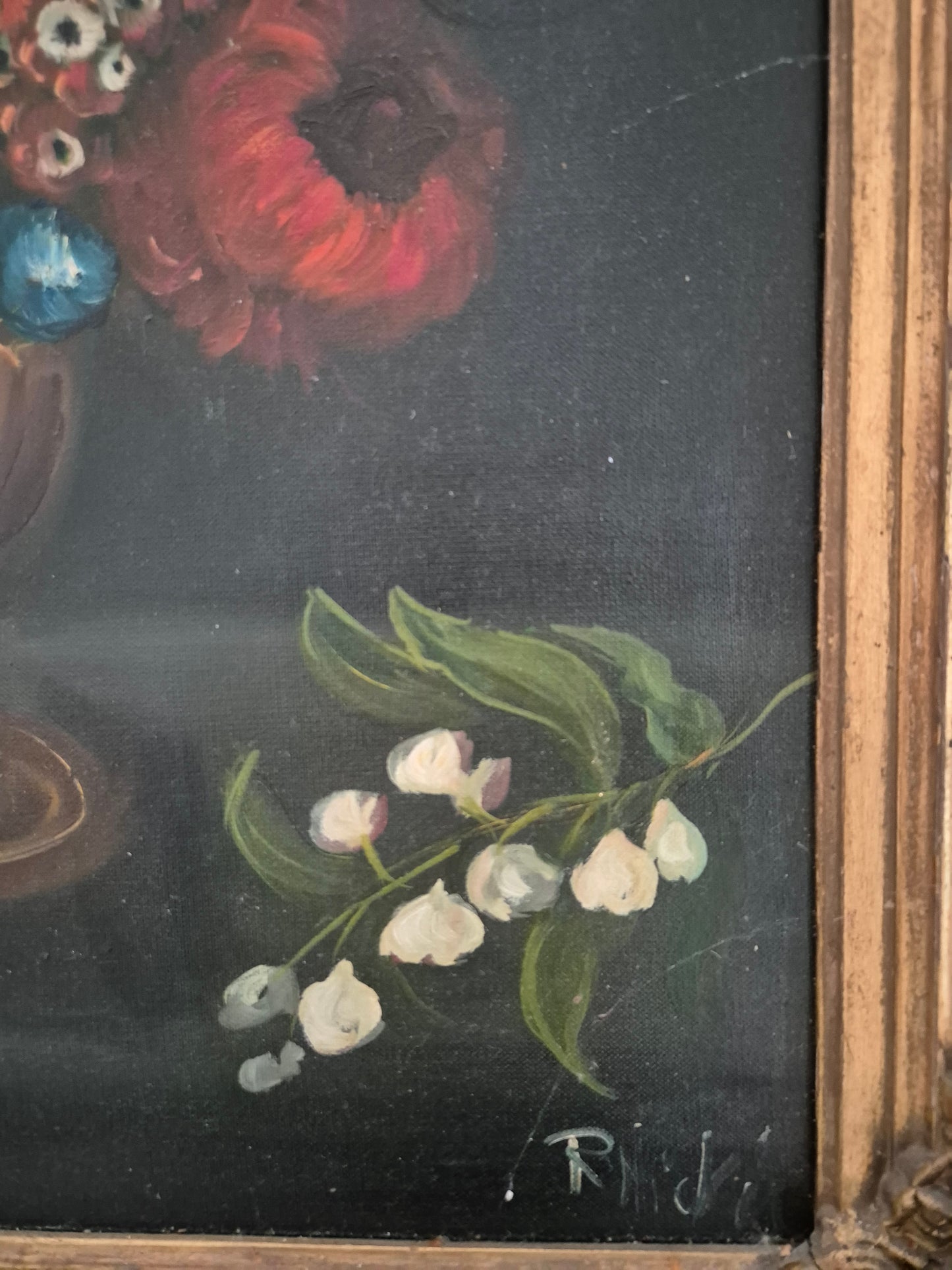 Ölgemälde Üppiges Blumenstillleben Handsigniert Europäische Schule (XX)