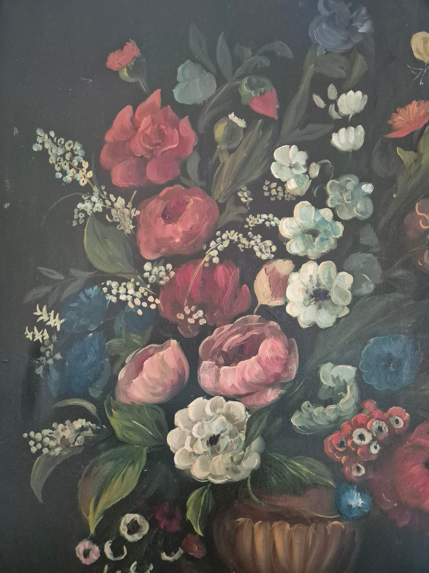 Ölgemälde Üppiges Blumenstillleben Handsigniert Europäische Schule (XX)