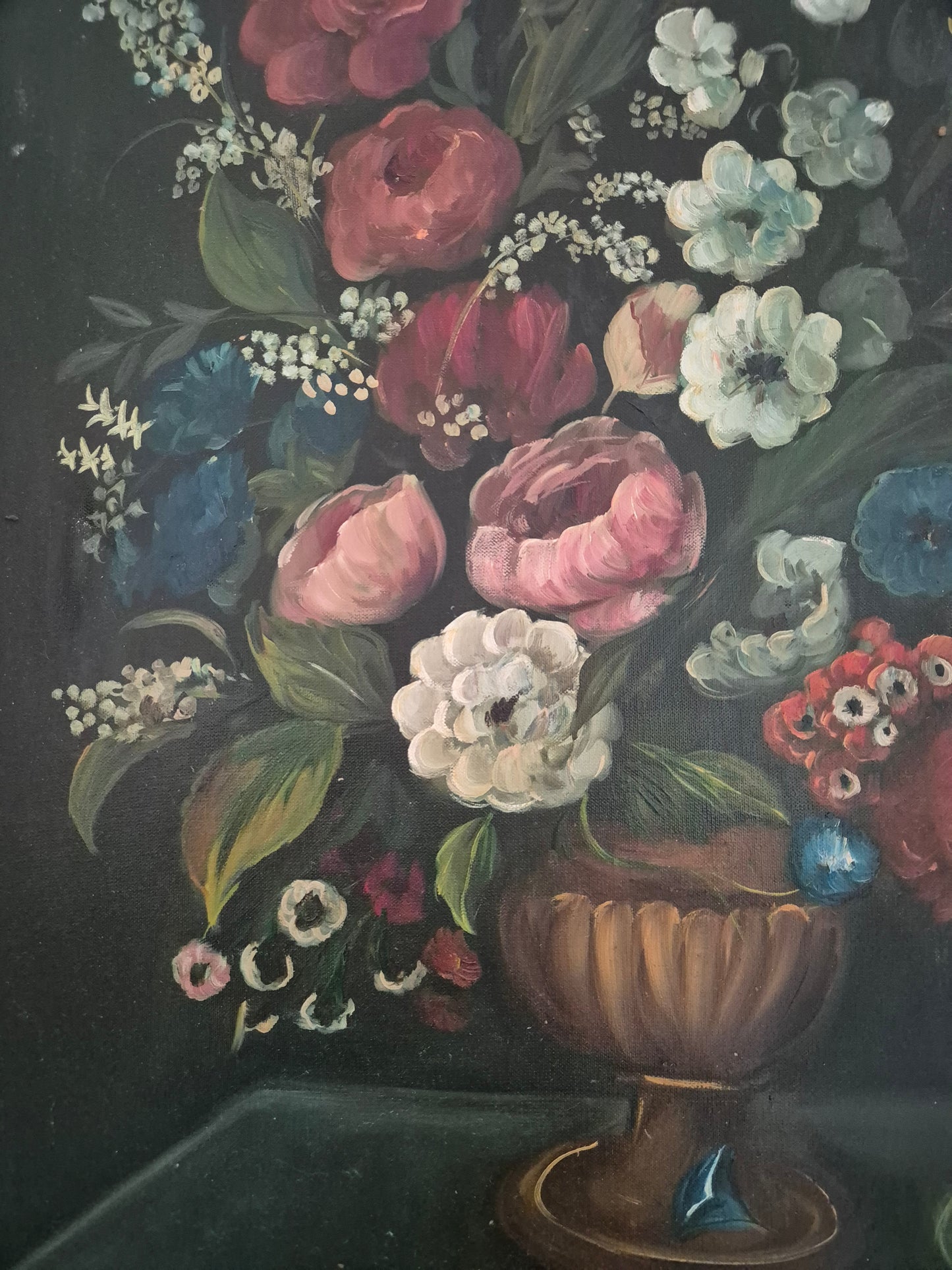 Ölgemälde Üppiges Blumenstillleben Handsigniert Europäische Schule (XX)