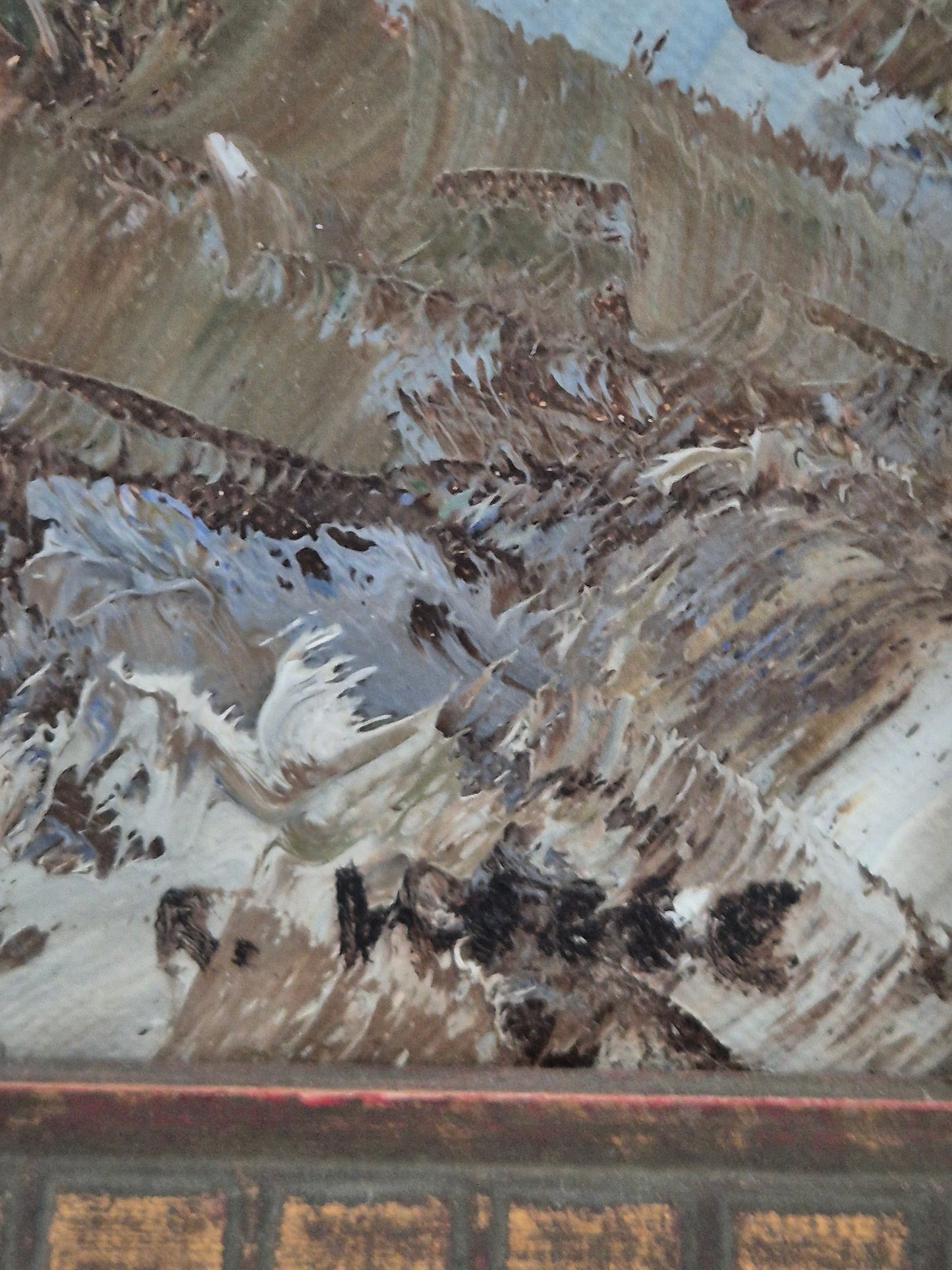 Ölgemälde Landschaft mit See Europäische Schule (XX) Handsigniert