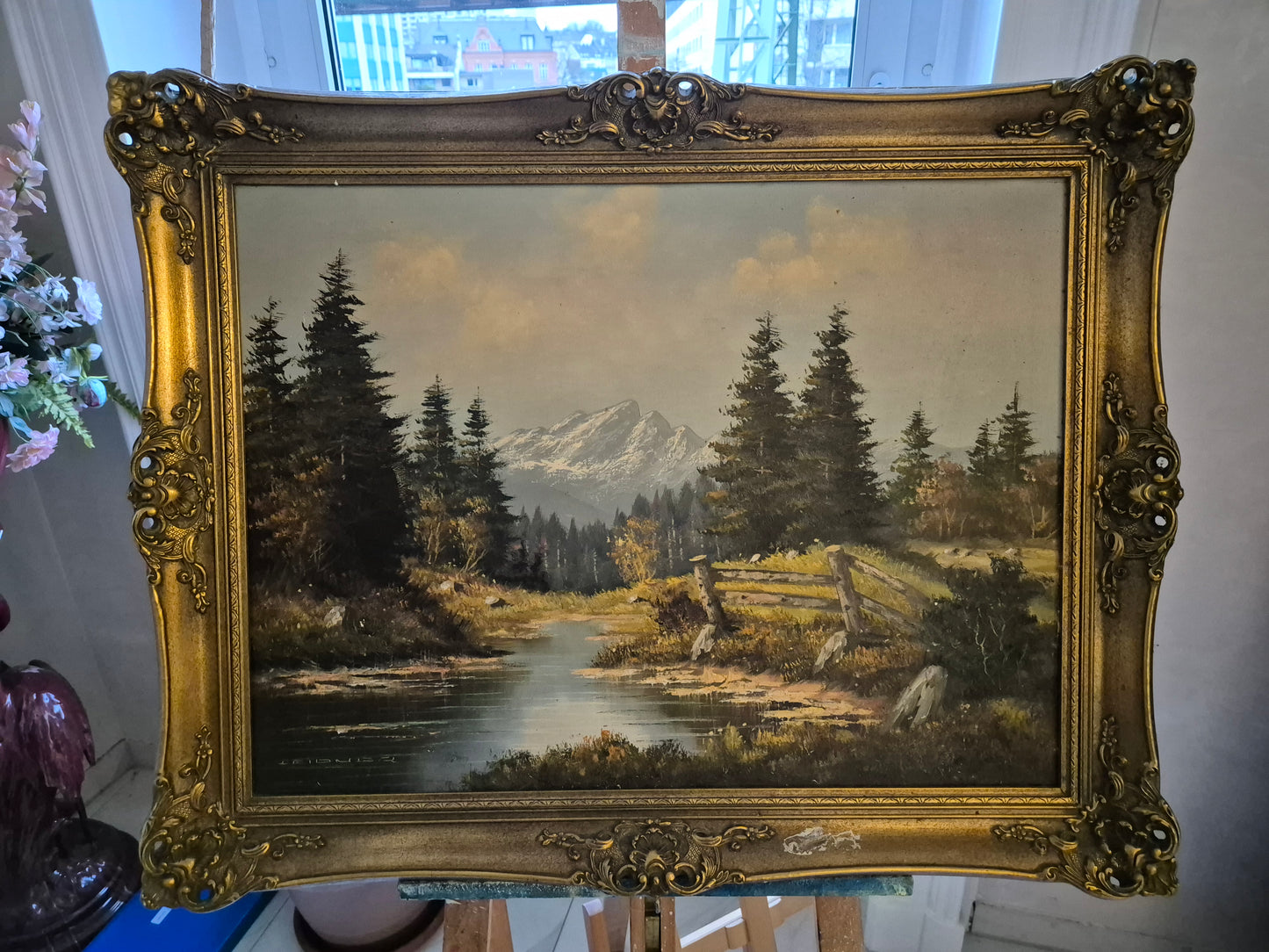 Ludger Leidner (geb. 1930) Ölgemälde Alpenlandschaft 76x96cm