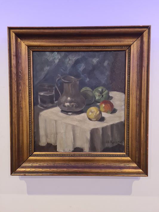 Ölgemälde Stillleben und Akt auf Holz Malerei Holzrahmen signiert 63x60cm