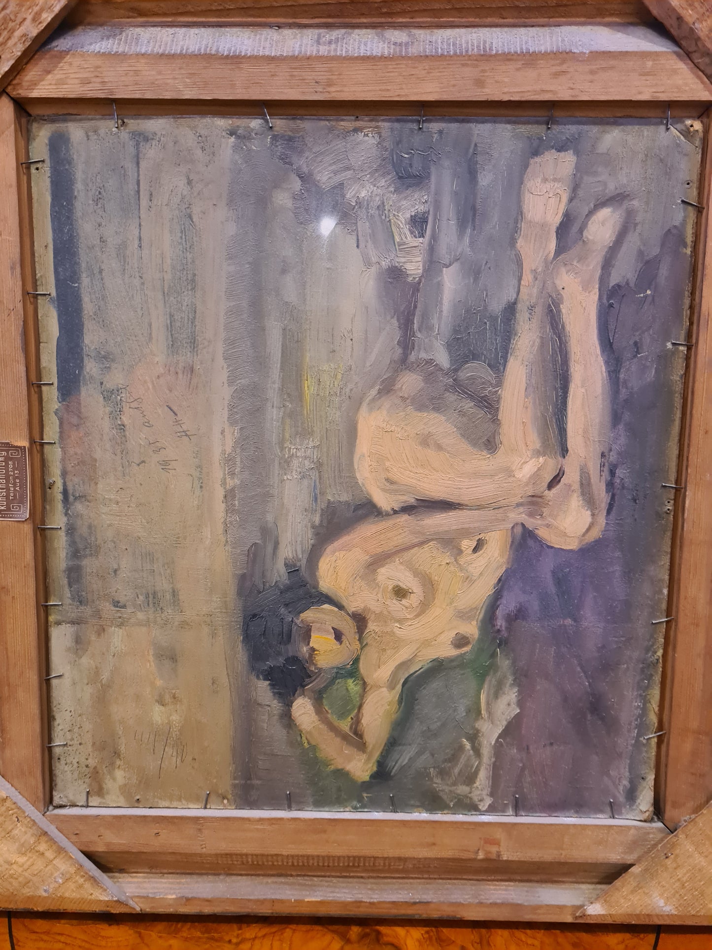 Ölgemälde Stillleben und Akt auf Holz Malerei Holzrahmen signiert 63x60cm