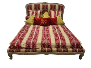 Ehebett Barock Bett Doppelbett Louis XV Holz Bezug und Gardinen 215cm