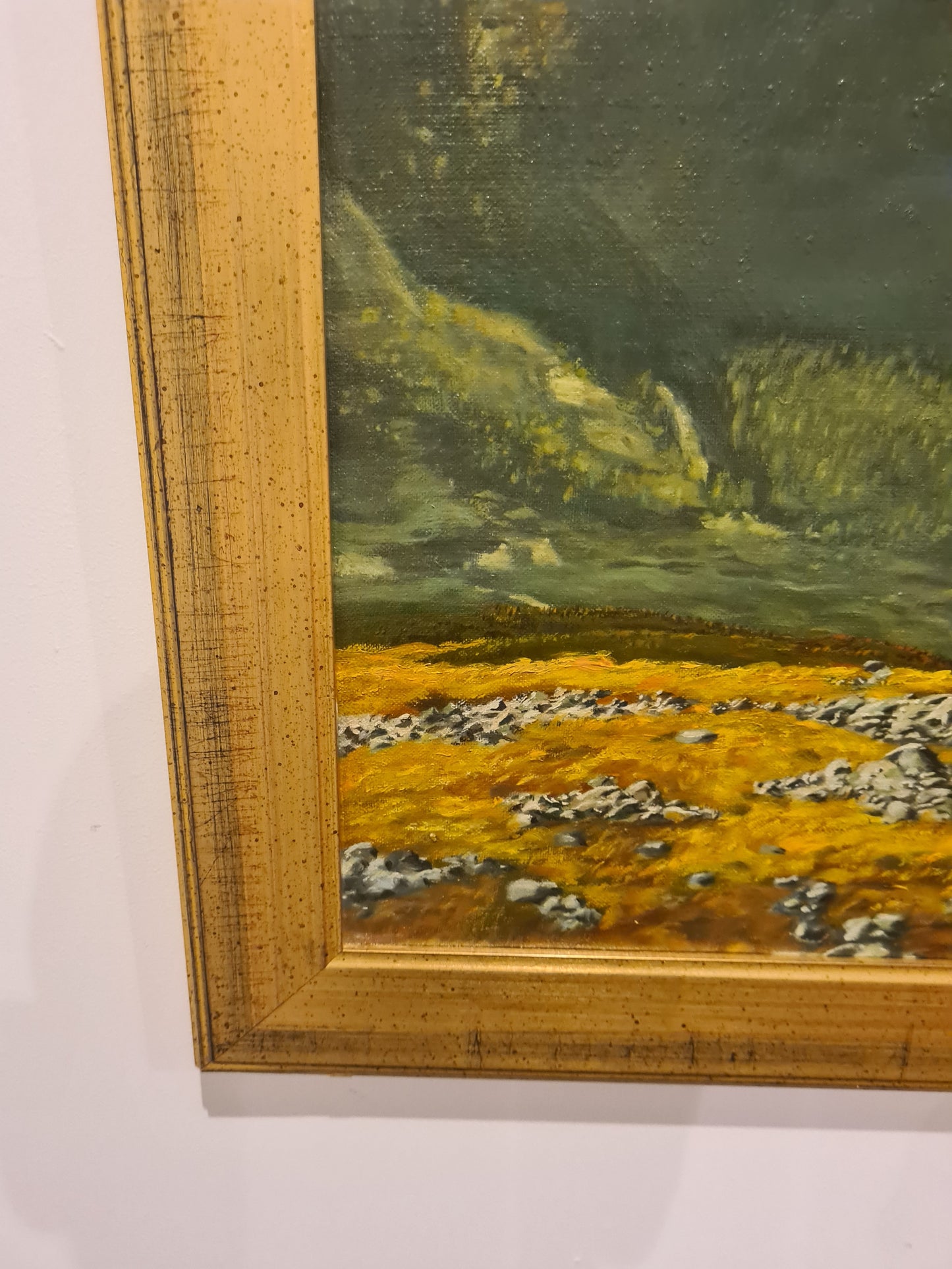 Ölgemälde Landschaftsmalerei Öl auf Leinwand signiert Holzrahmen Gold 90x70cm