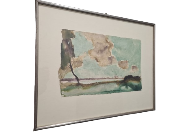 Aquarell Zeichnung signiert Gerahmt Papiermalerei 57x44cm