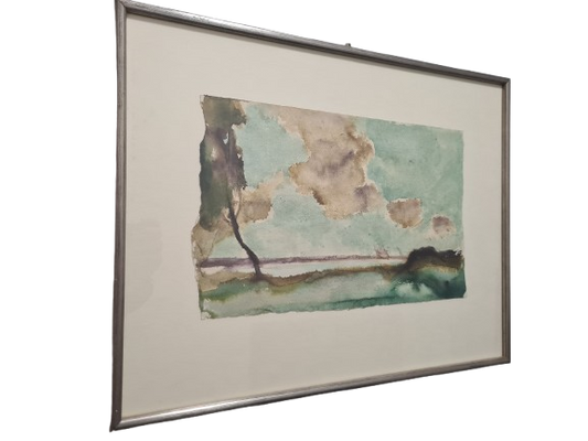 Aquarell Zeichnung signiert Gerahmt Papiermalerei 57x44cm