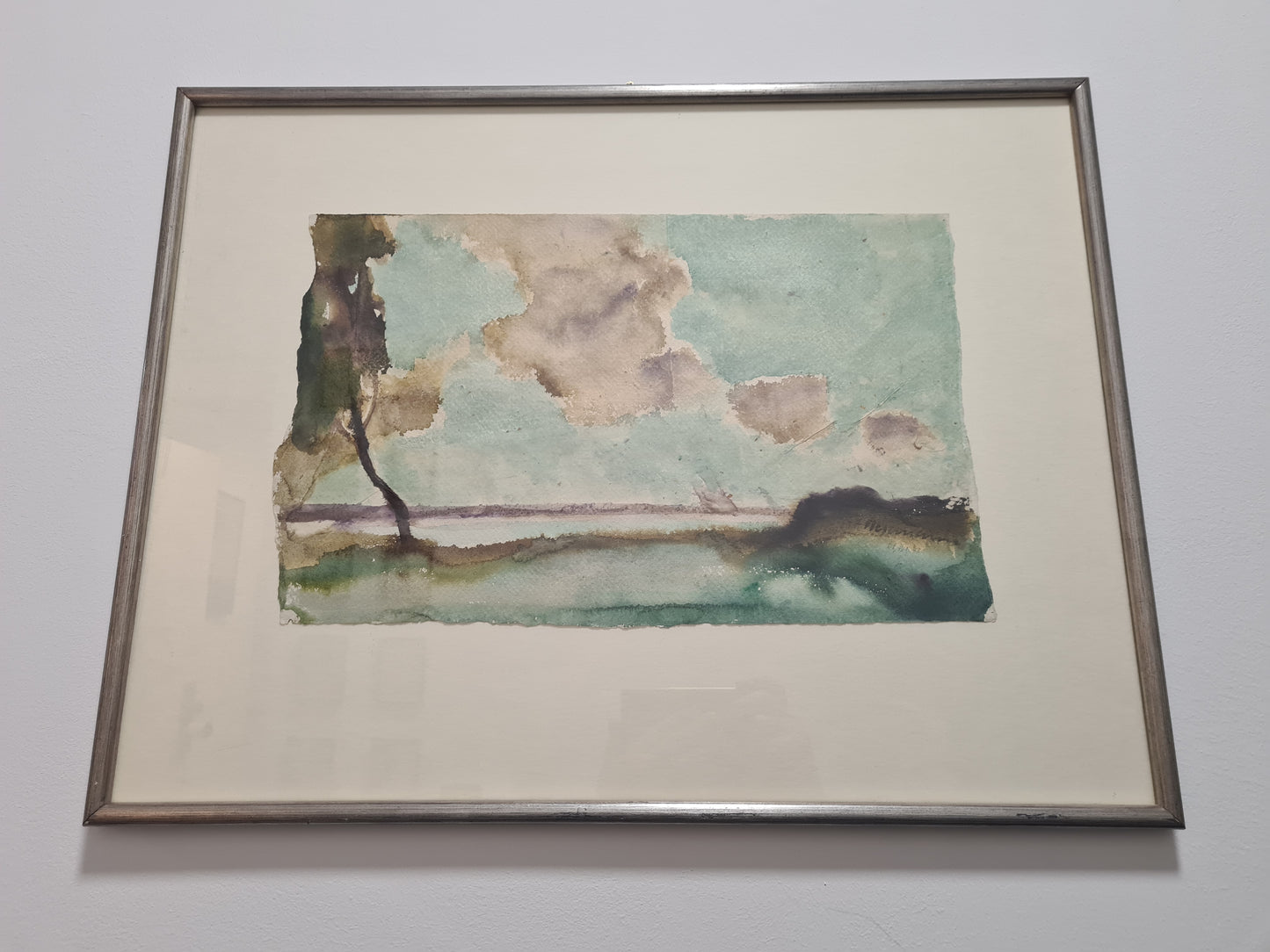 Aquarell Zeichnung signiert Gerahmt Papiermalerei 57x44cm