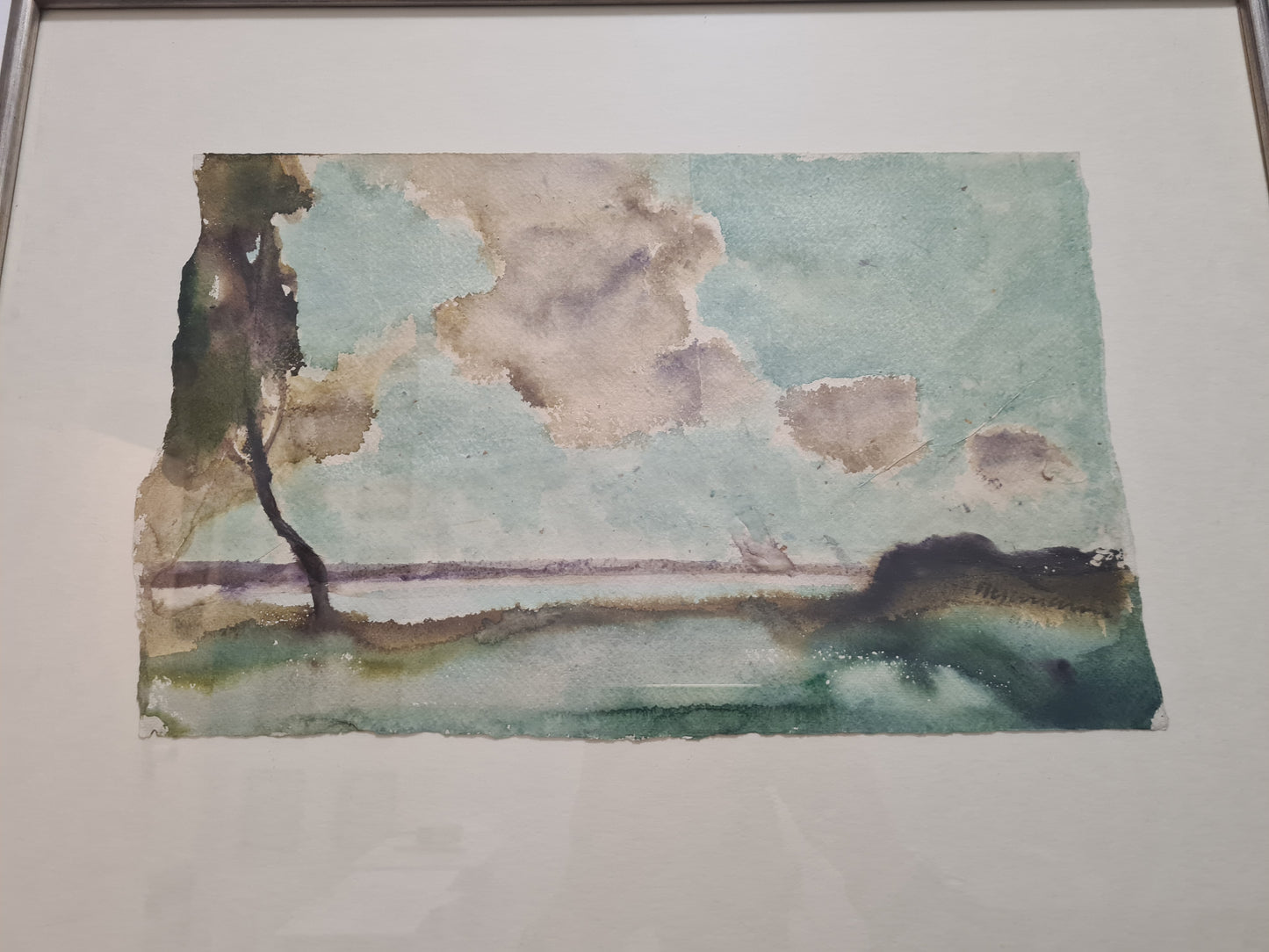 Aquarell Zeichnung signiert Gerahmt Papiermalerei 57x44cm