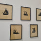 5 Stück Art Deco Scherenschnitt im Holzrahmen 22x18cm