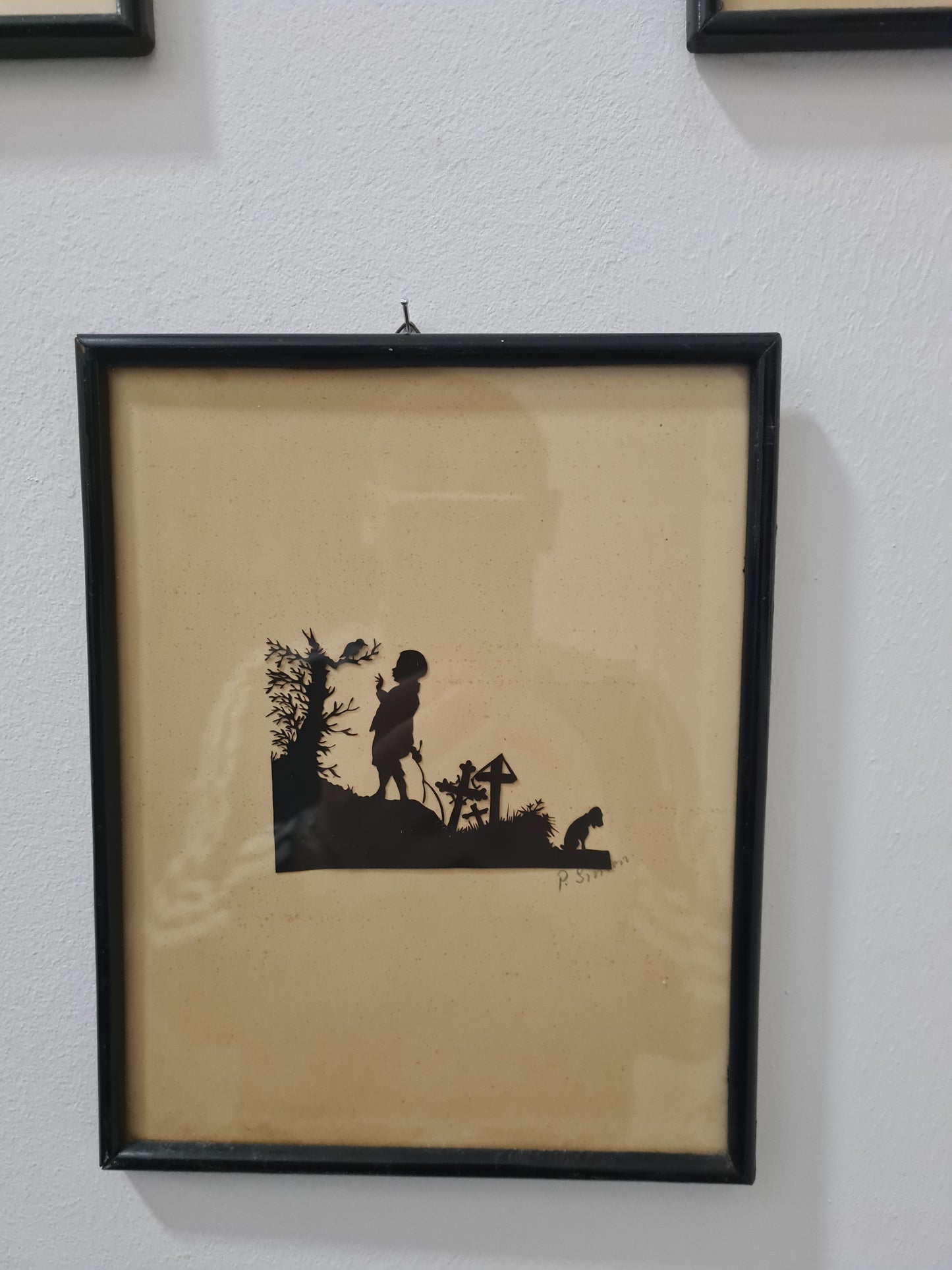 5 Stück Art Deco Scherenschnitt im Holzrahmen 22x18cm